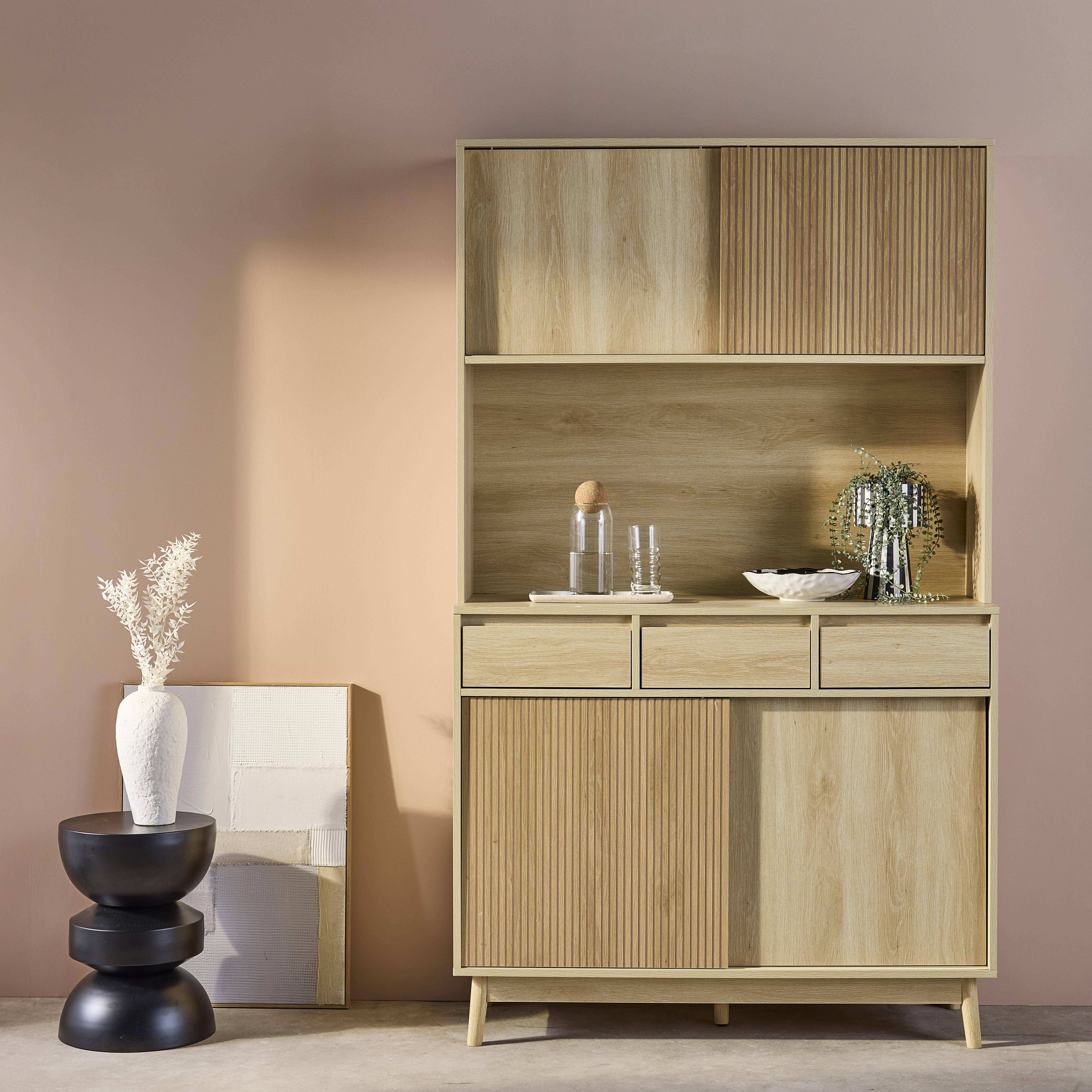 110cm wooden buffet with 3 drawers, Linear, Natural, 110x40x185 cm Photo1