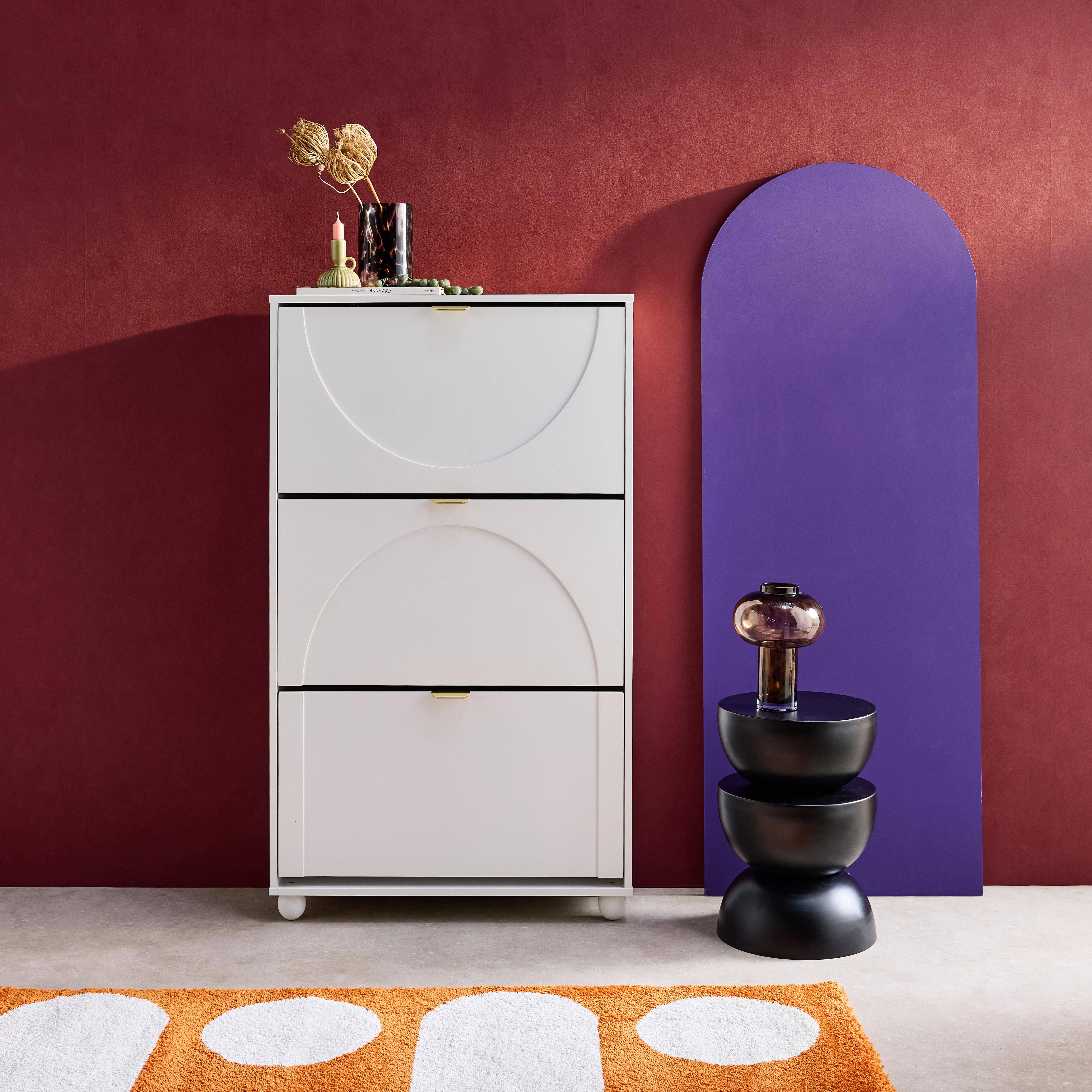 3-door shoe cabinet with rounded front, Maeve, White, 75x26x130 cm Photo1