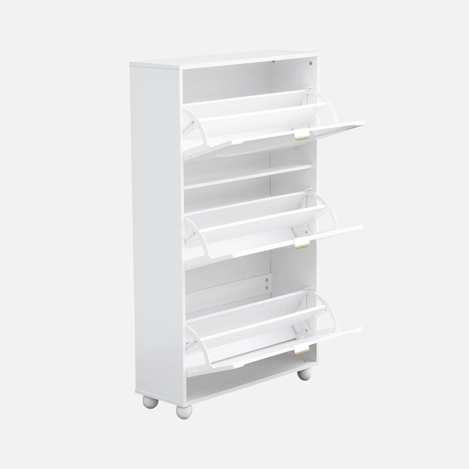 3-door shoe cabinet with rounded front, Maeve, White, 75x26x130 cm Photo6