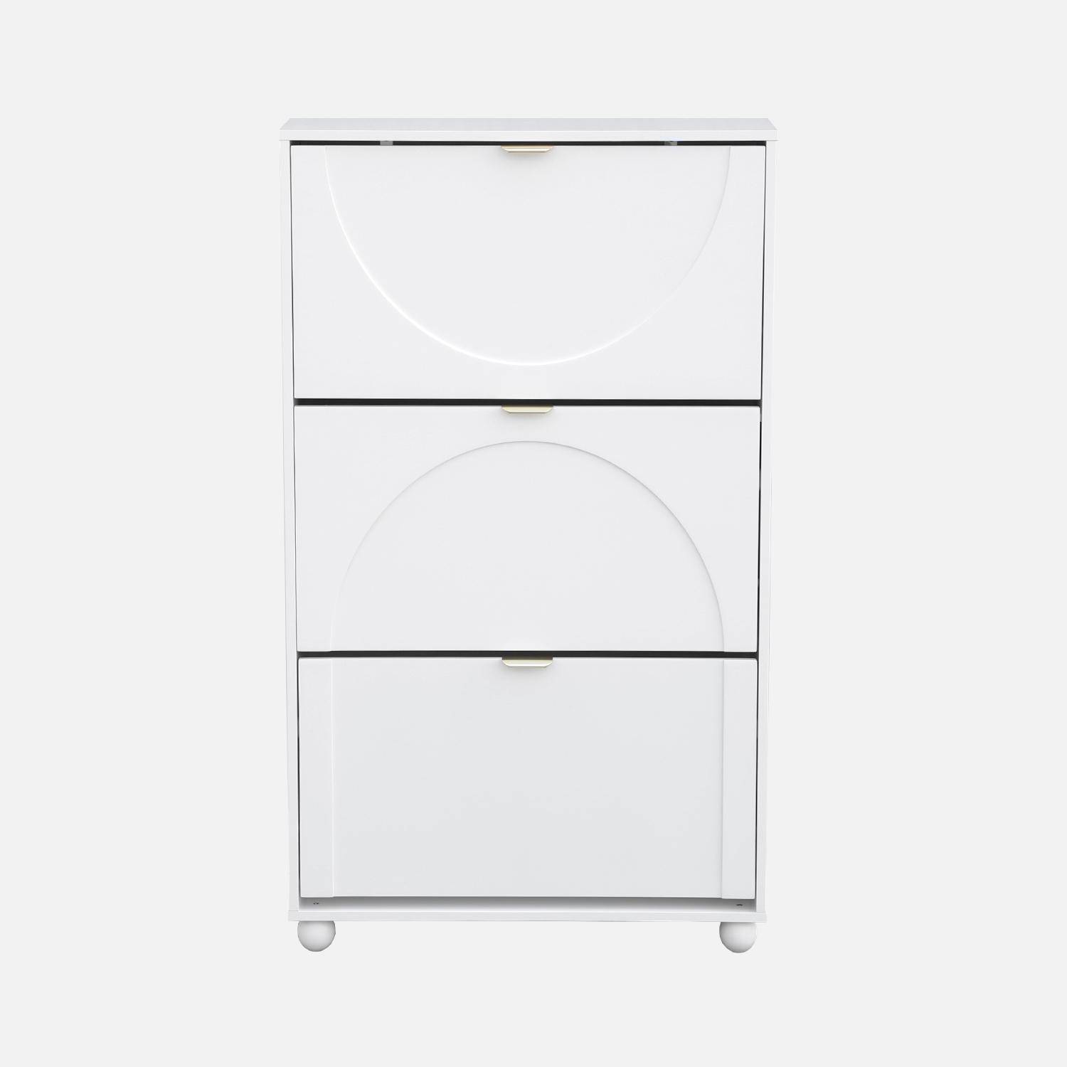 3-door shoe cabinet with rounded front, Maeve, White, 75x26x130 cm Photo4