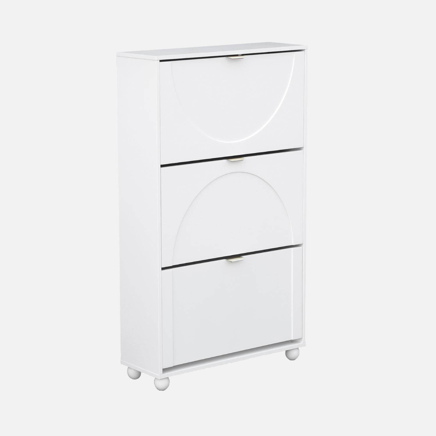 3-door shoe cabinet with rounded front, Maeve, White, 75x26x130 cm Photo3