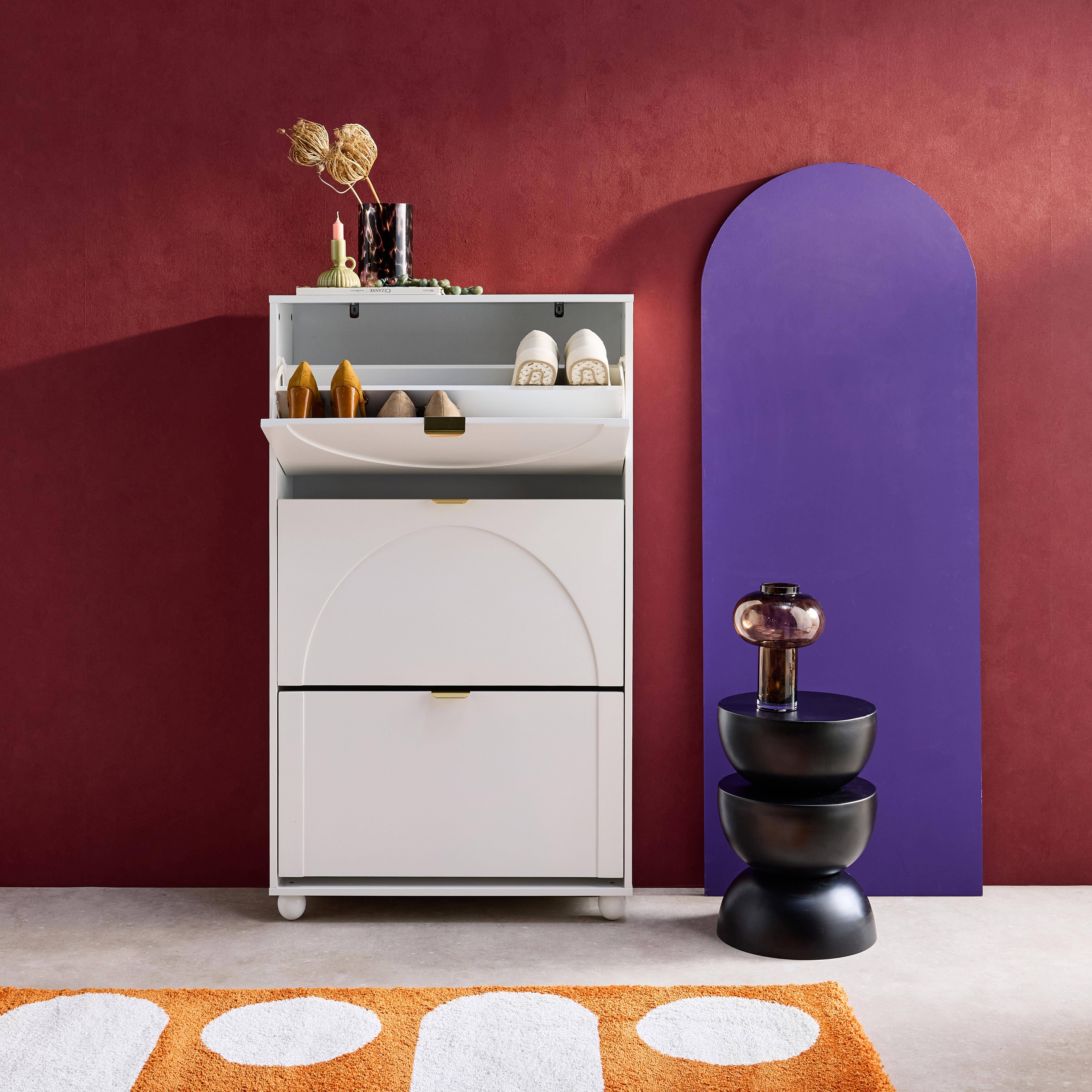 3-door shoe cabinet with rounded front, Maeve, White, 75x26x130 cm Photo2
