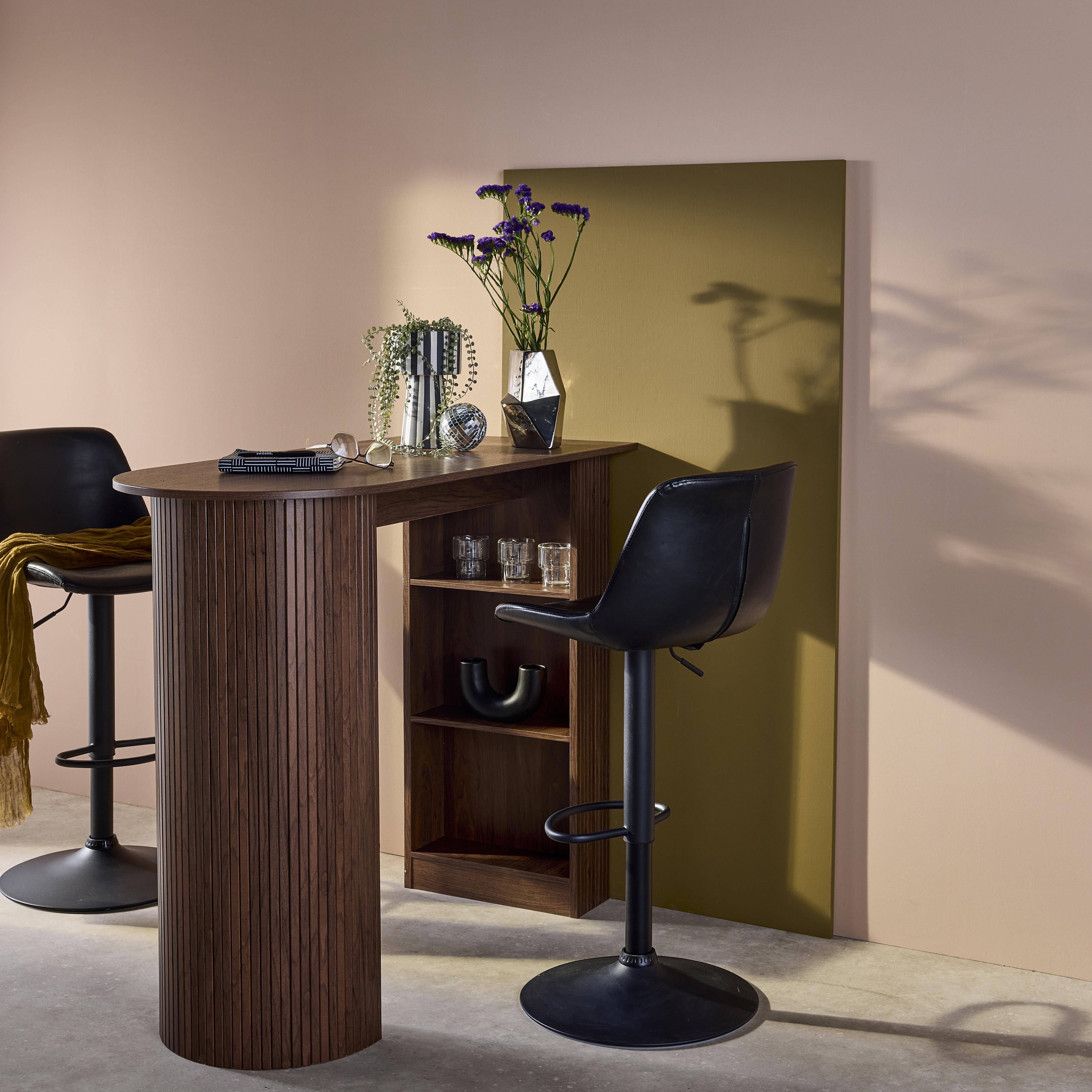 Table bar, table haute de cuisine table d'appoint décor bois avec rangements, 3 étagères, 120 x 55 x 100 cm Photo1