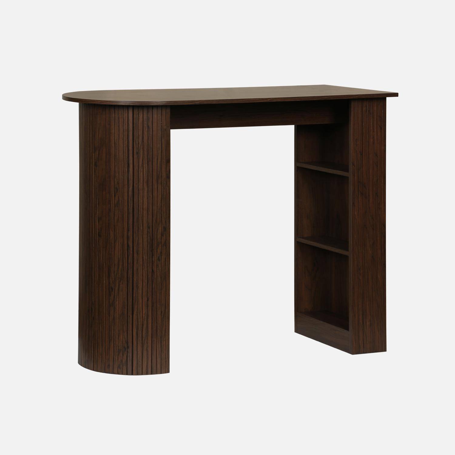 Table bar, table haute de cuisine table d'appoint décor bois avec rangements, 3 étagères, 120 x 55 x 100 cm Photo1