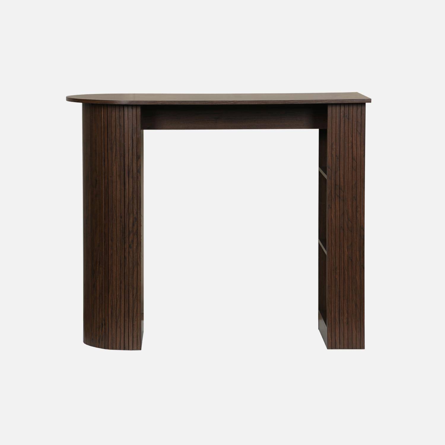 Table bar, table haute de cuisine table d'appoint décor bois avec rangements, 3 étagères, 120 x 55 x 100 cm,sweeek,Photo2