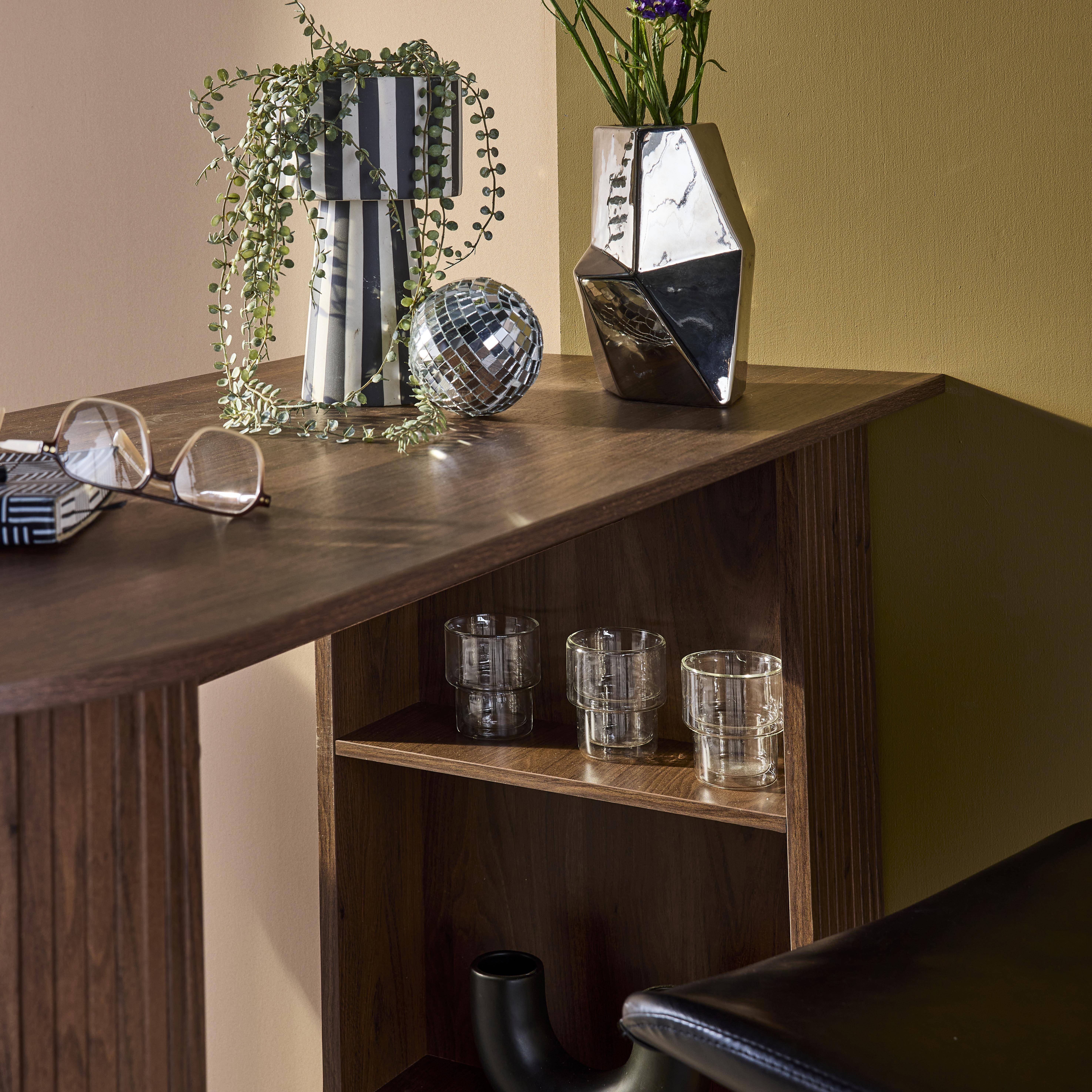 Table bar, table haute de cuisine table d'appoint décor bois avec rangements, 3 étagères, 120 x 55 x 100 cm Photo3