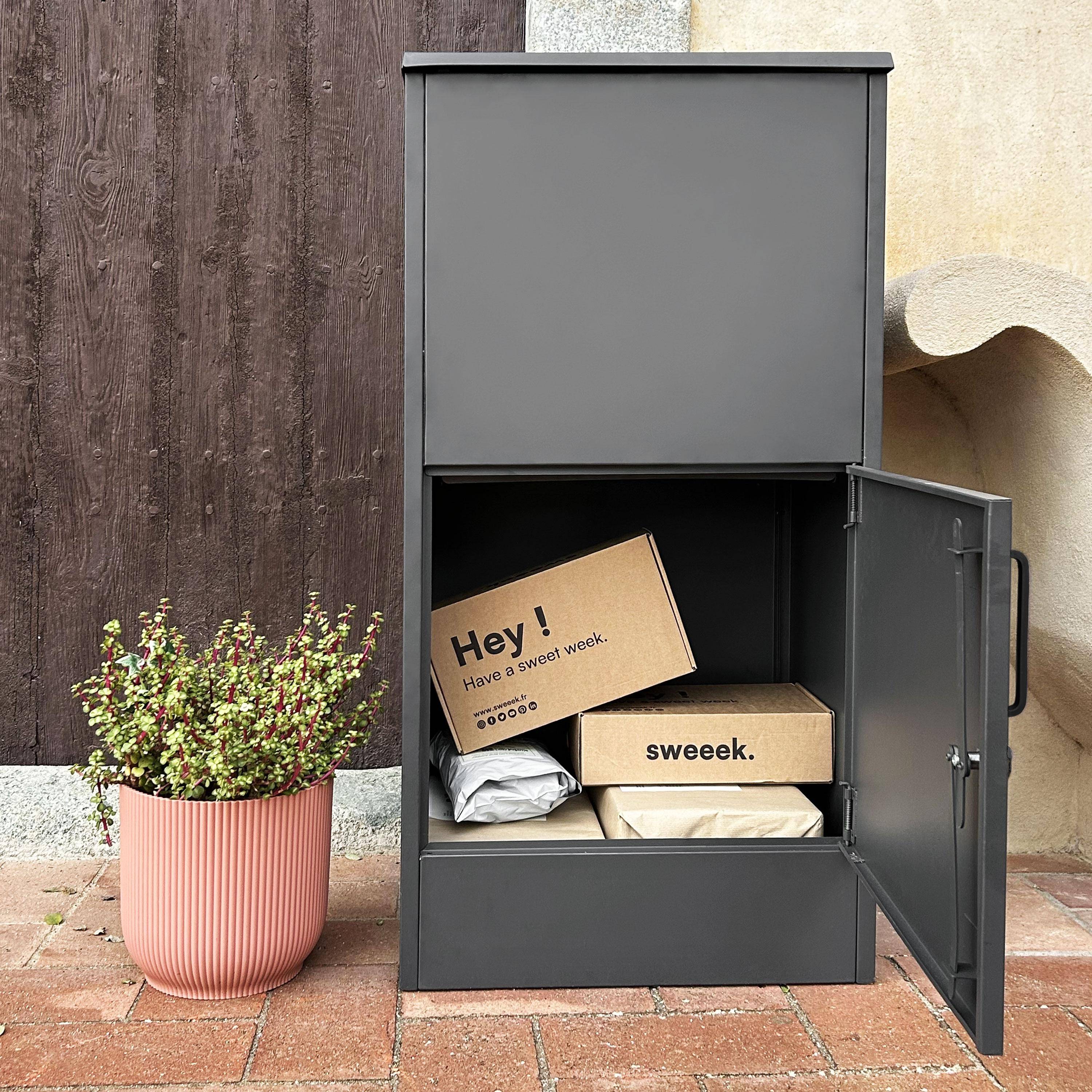 Caja de paquetes de 56cm en acero galvanizado con candado, Caja de paquetes, Antracita, 56x43x107 cm Photo3