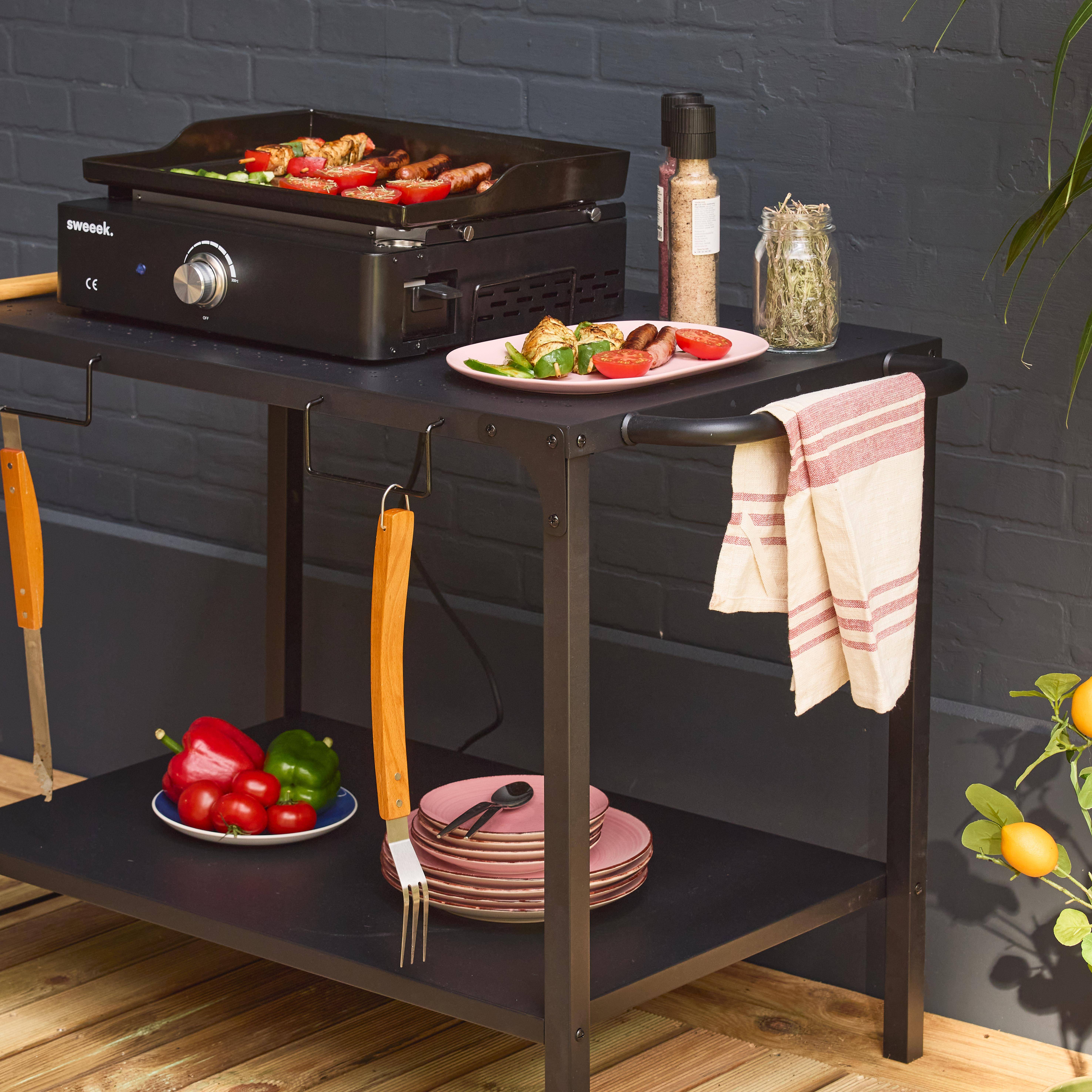 Plancha eléctrica 1 quemador con mesa, acero esmaltado de 2200W, Nikola, Negro, 100x65.5x76 cm,sweeek,Photo3