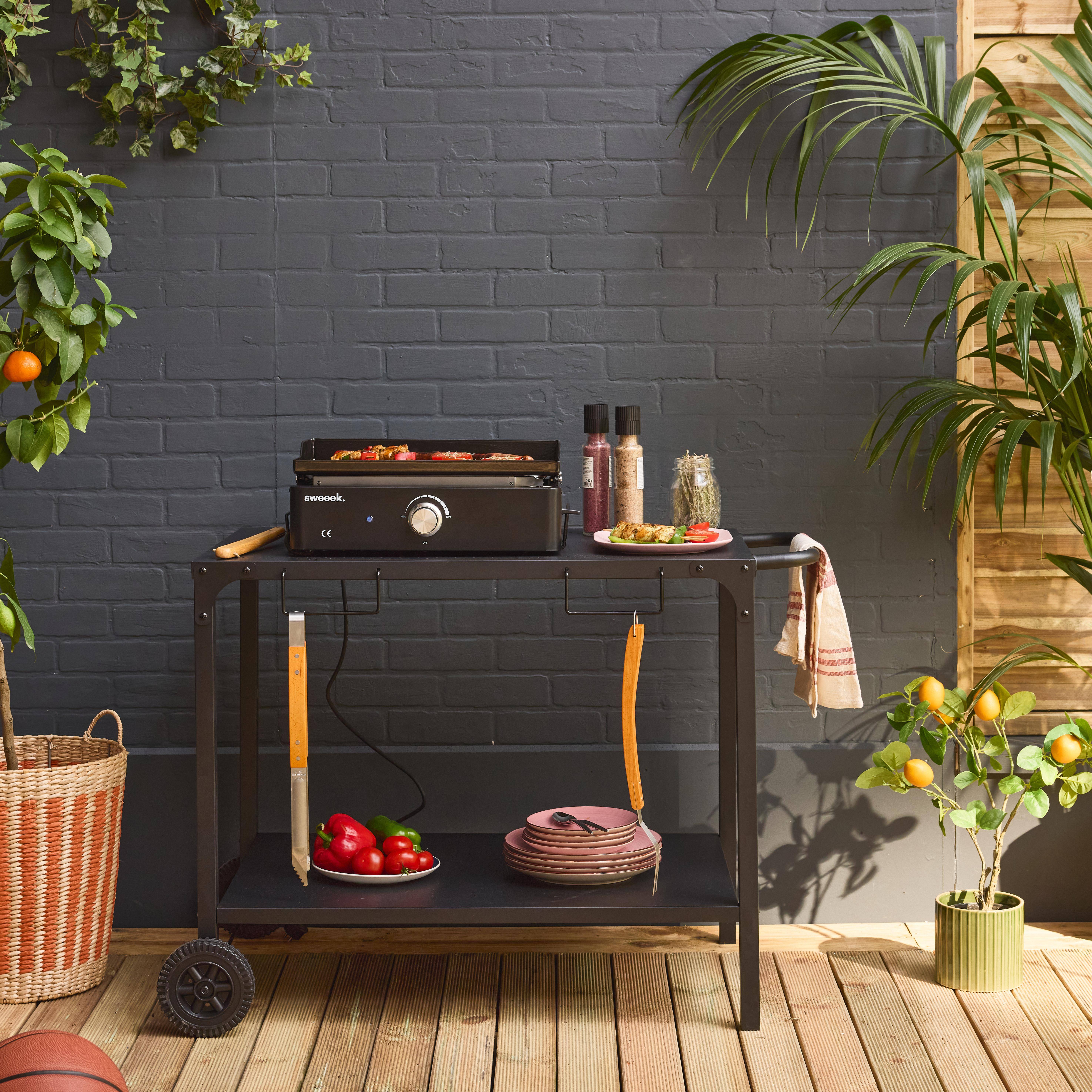 Plancha eléctrica 1 quemador con mesa, acero esmaltado de 2200W, Nikola, Negro, 100x65.5x76 cm,sweeek,Photo1