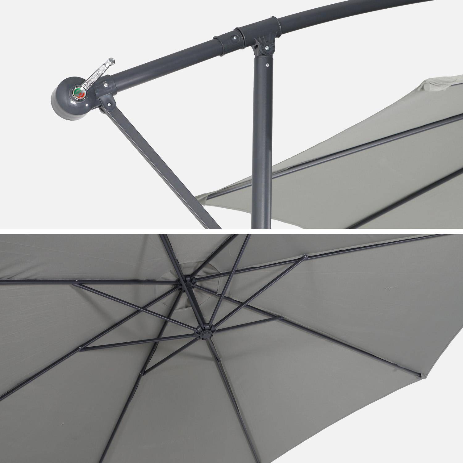 Parasol Ø350cm - Hardelot - Khaki kleur, antraciet structuur, terugslagvrije zwengel, 8 baleinen. Photo4