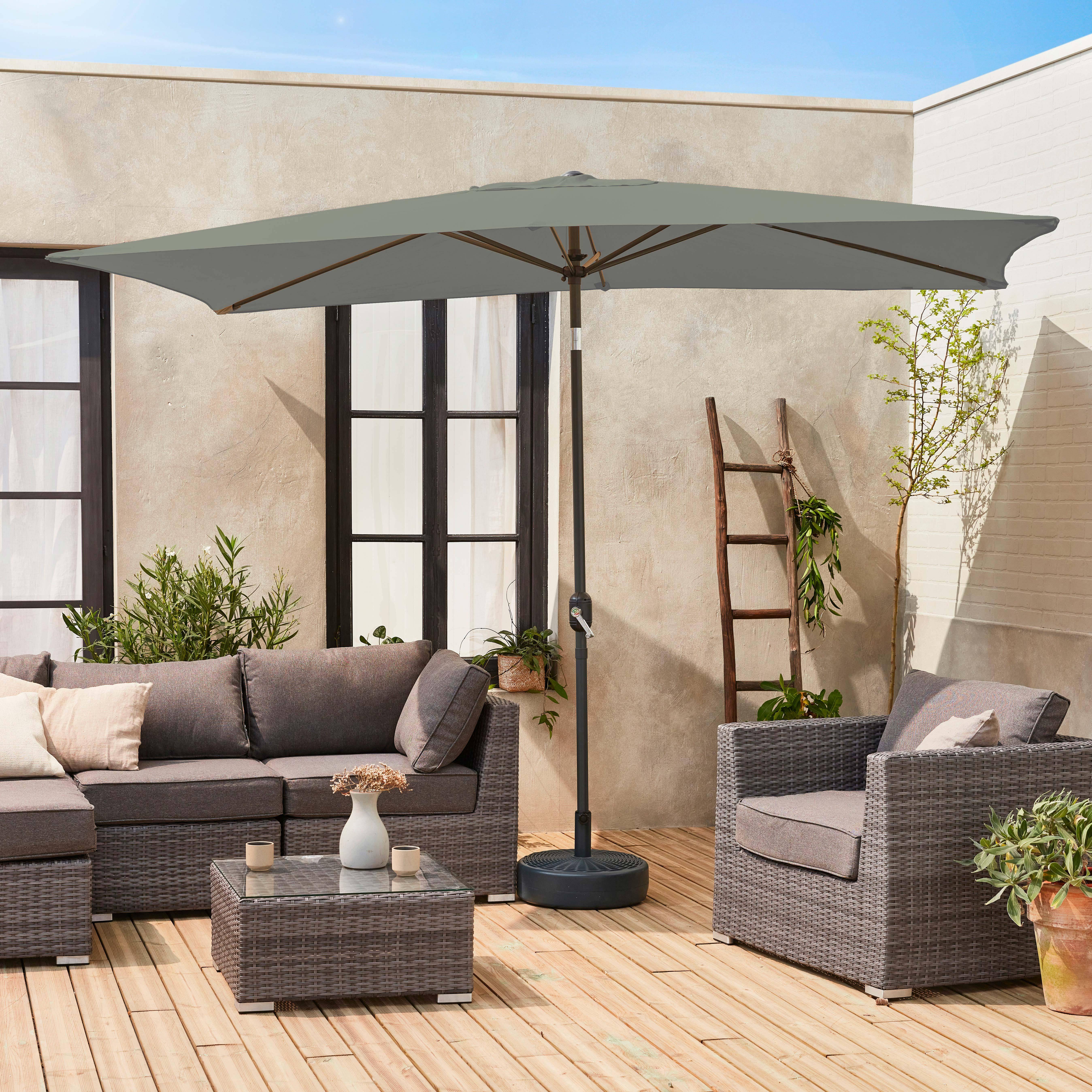 Parasol droit rectangulaire 2x3m - Touquet - Kaki - mât central en aluminium orientable et manivelle d'ouverture Photo2