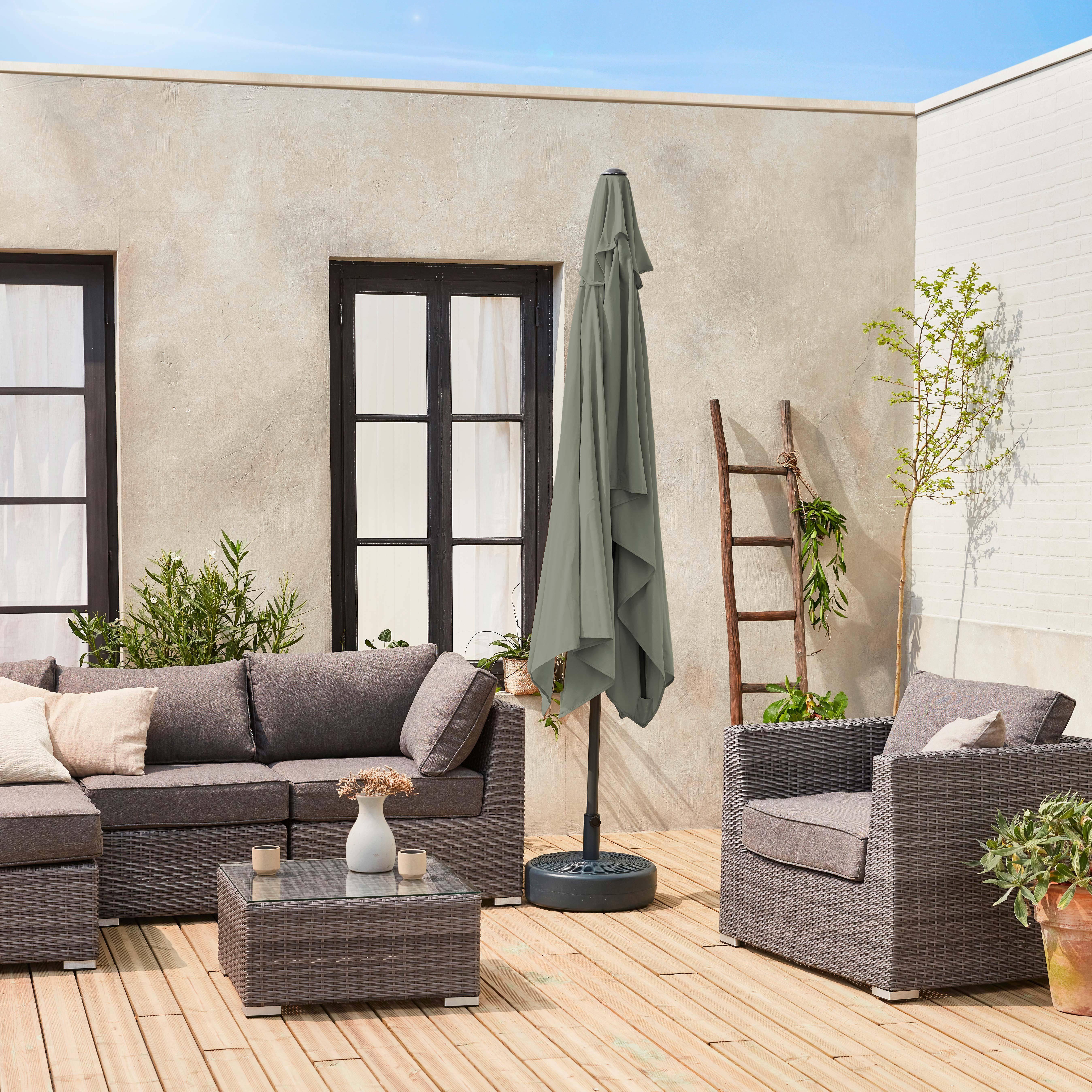 Parasol droit rectangulaire 2x3m - Touquet - Kaki - mât central en aluminium orientable et manivelle d'ouverture Photo1