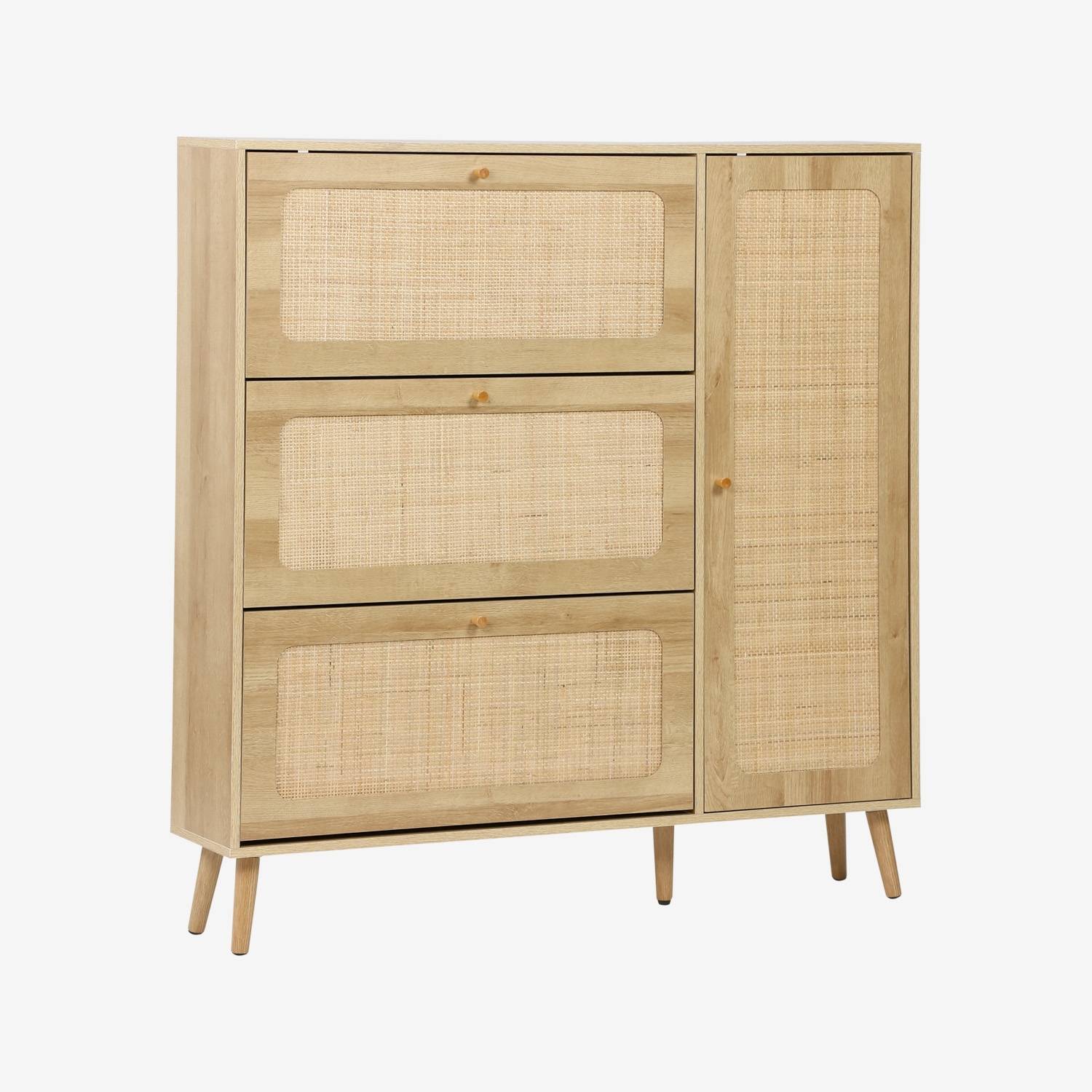 Rebrilliant Armoire à Chaussures 18 Paires Avec 3 Tiroirs Rabattables Et Tablettes Reglables Range Chaussures Pour Le Vestibule C114358773