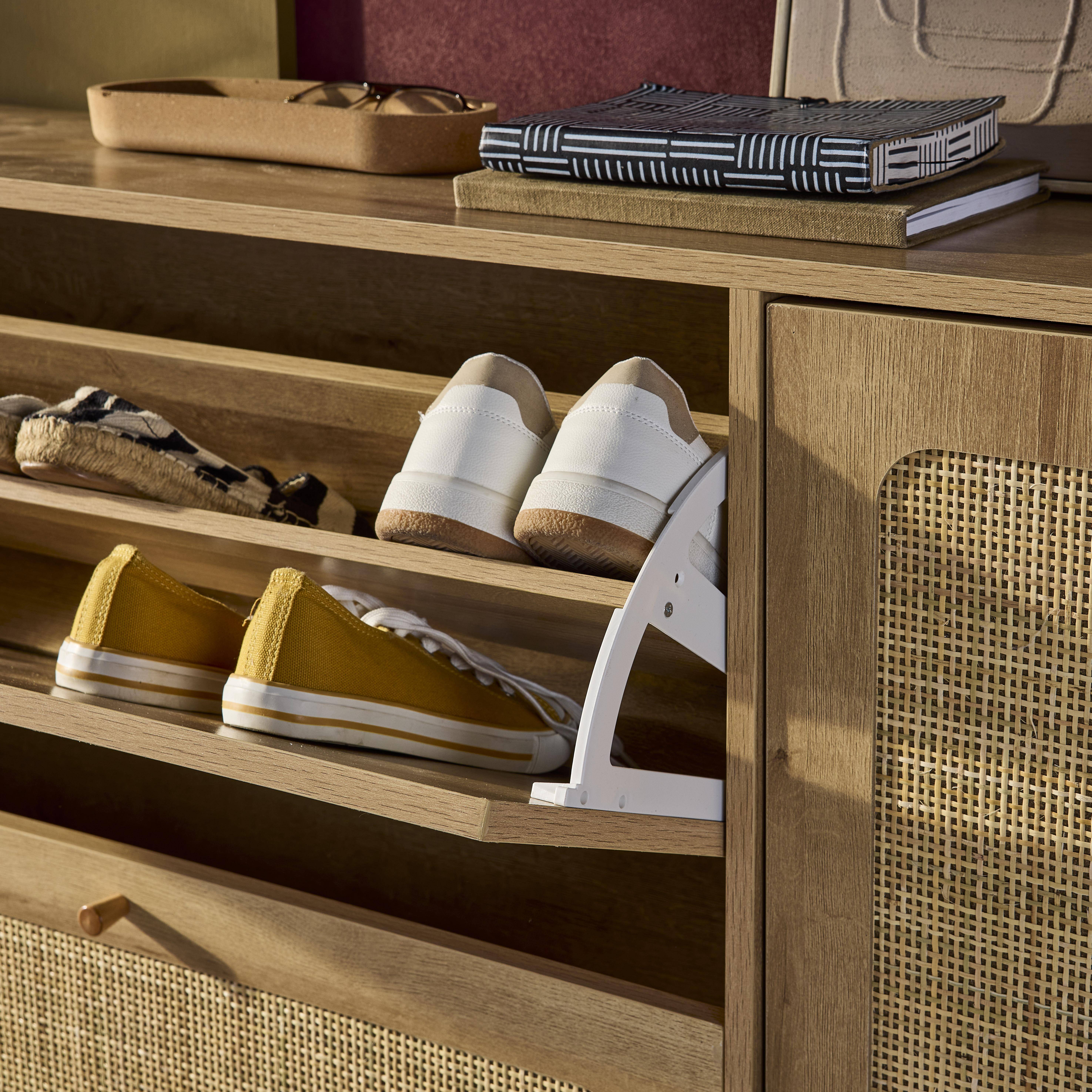 Schuhschrank mit Rohrgeflecht, 3 Klapptüren, 1 Tür, für 21 Paar, naturfarben 120 x 24 x 125 cm - Bohème Photo3