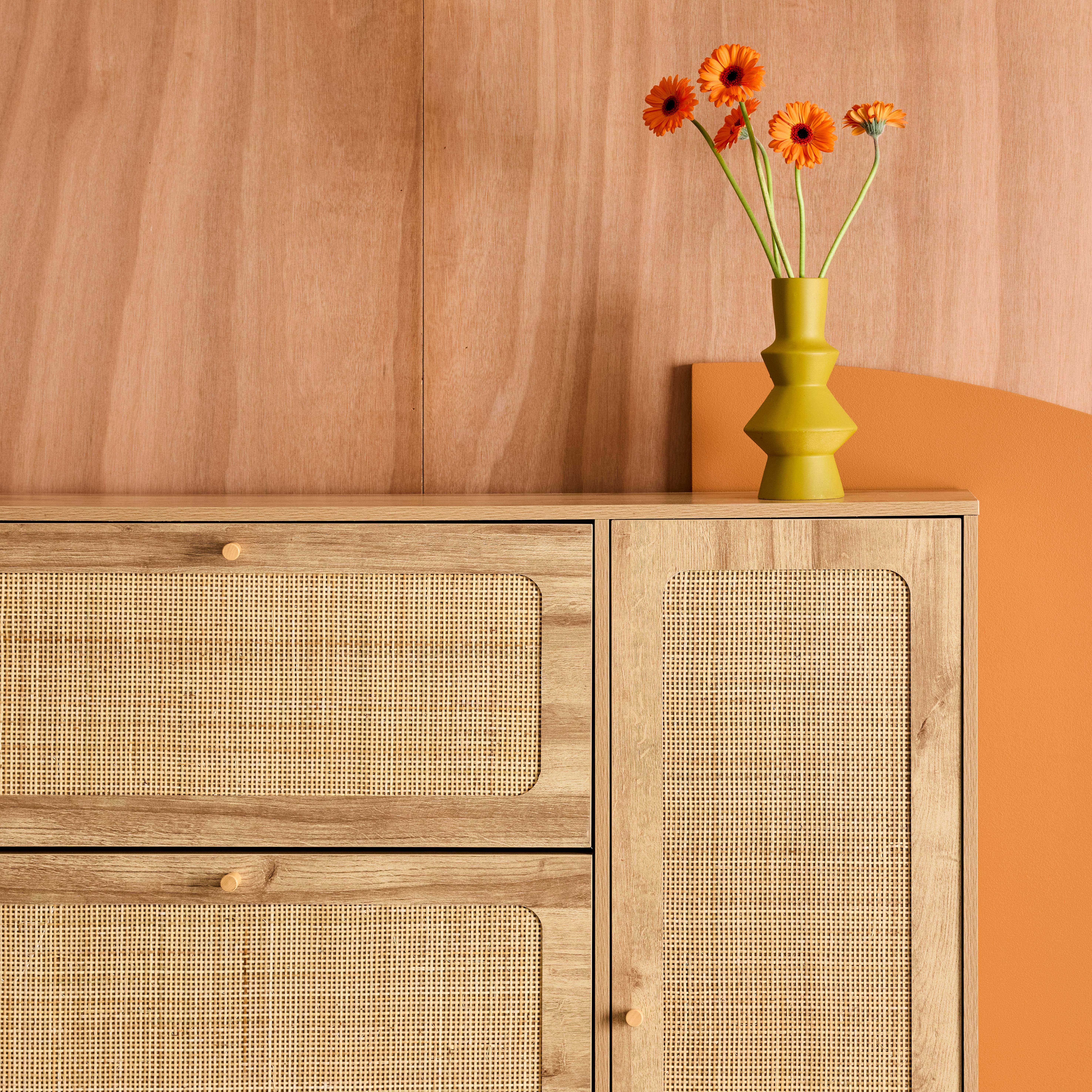 Scarpiera con intreccio 3 cassetti, Boheme, Marrone naturale, 120x24x125 cm Photo7