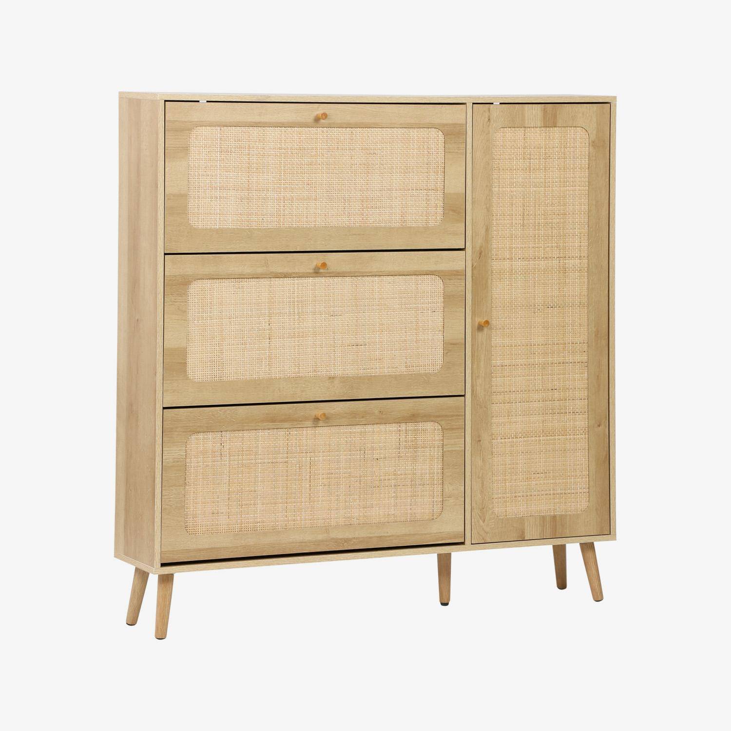 Mueble para zapatos de caña con 3 cajones, Boheme, Natural, 120x24x125 cm,sweeek,Photo1