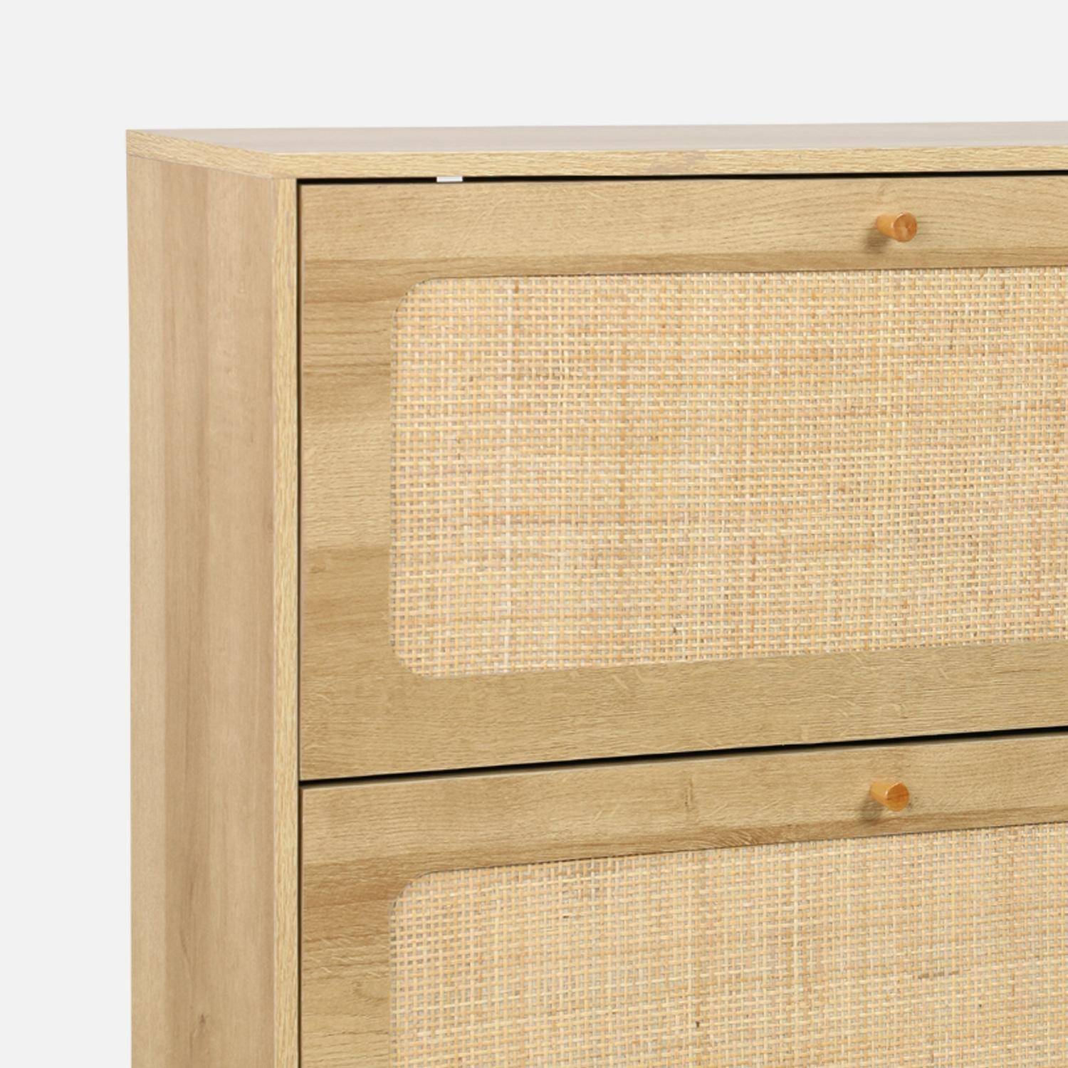 Schuhschrank mit Rattan-Geflecht, 3 Klapptüren, 1 Tür, für 21 Paar, naturfarben 120 x 24 x 125 cm - Bohème Photo6
