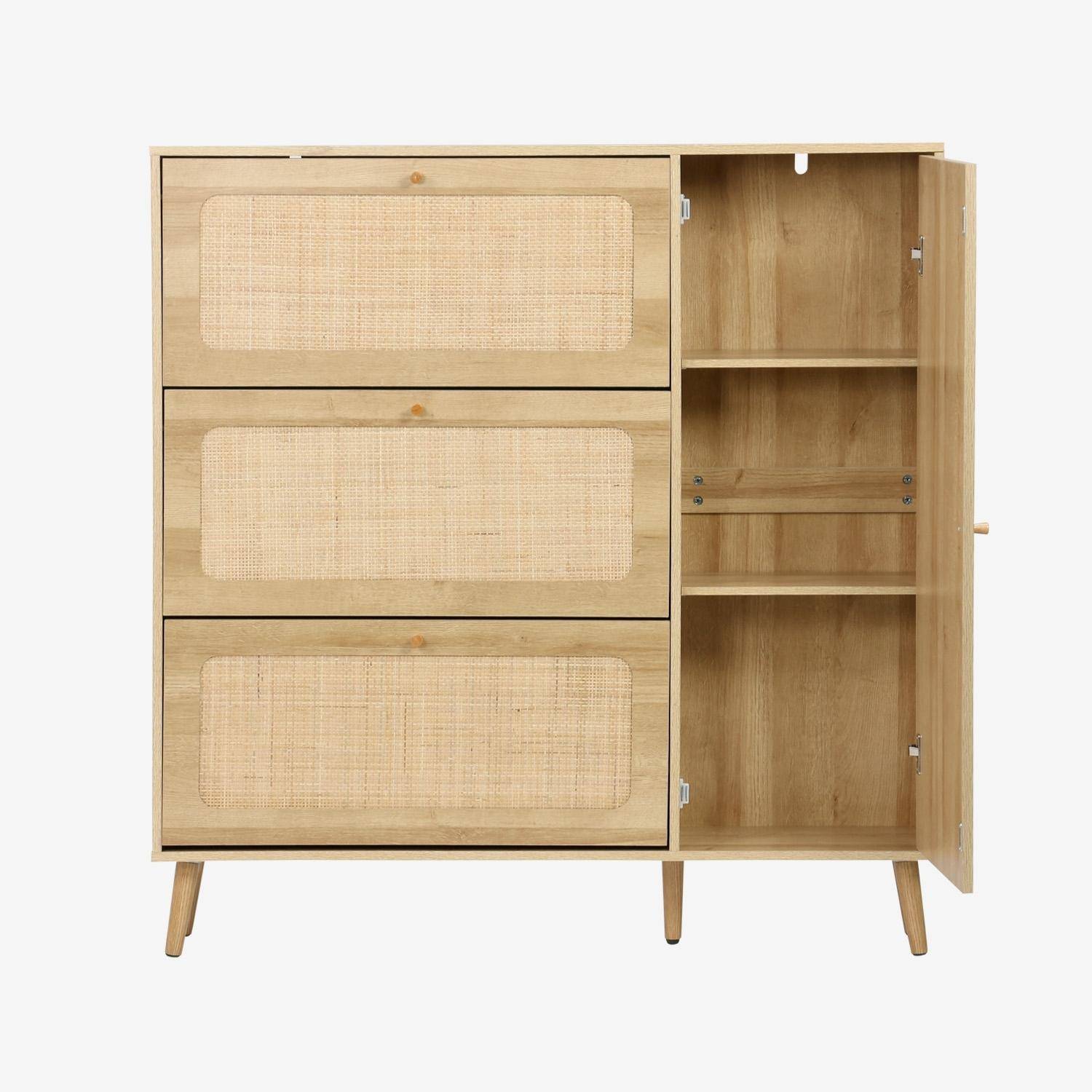 Schuhschrank mit Rattan-Geflecht, 3 Klapptüren, 1 Tür, für 21 Paar, naturfarben 120 x 24 x 125 cm - Bohème Photo4