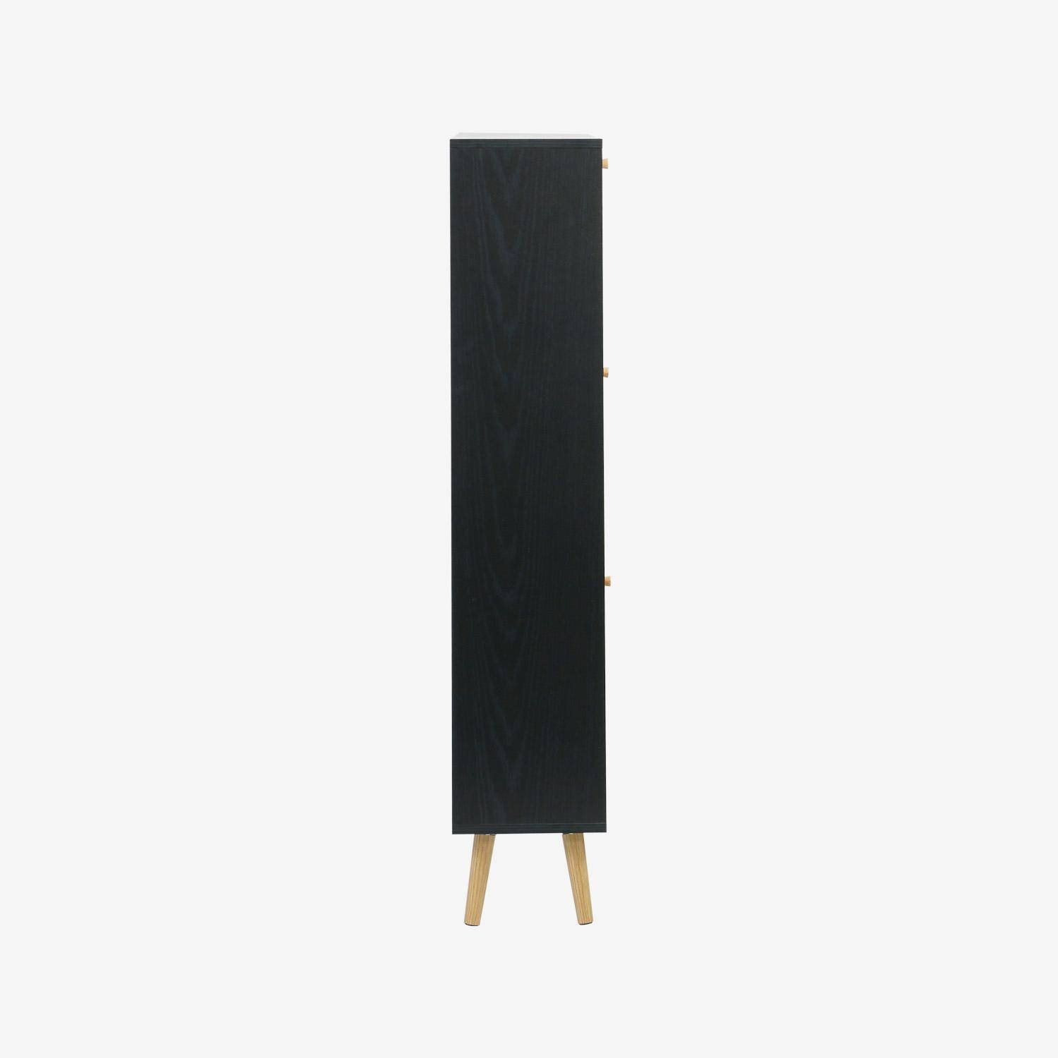 Schoenenkast met 3 kleplades en 1 deur houtdecor en rotan 120cm zwart - Bohème,sweeek,Photo5