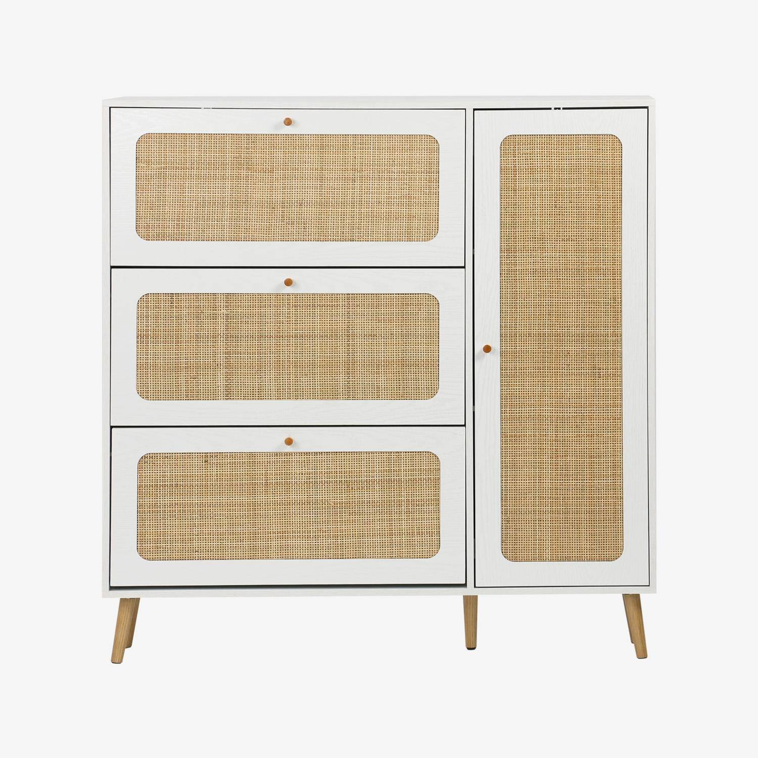 Schuhschrank mit Rattan-Geflecht, 3 Klapptüren, 1 Tür, für 21 Paar, schwarz 120 x 24 x 125 cm - Bohème,sweeek,Photo3