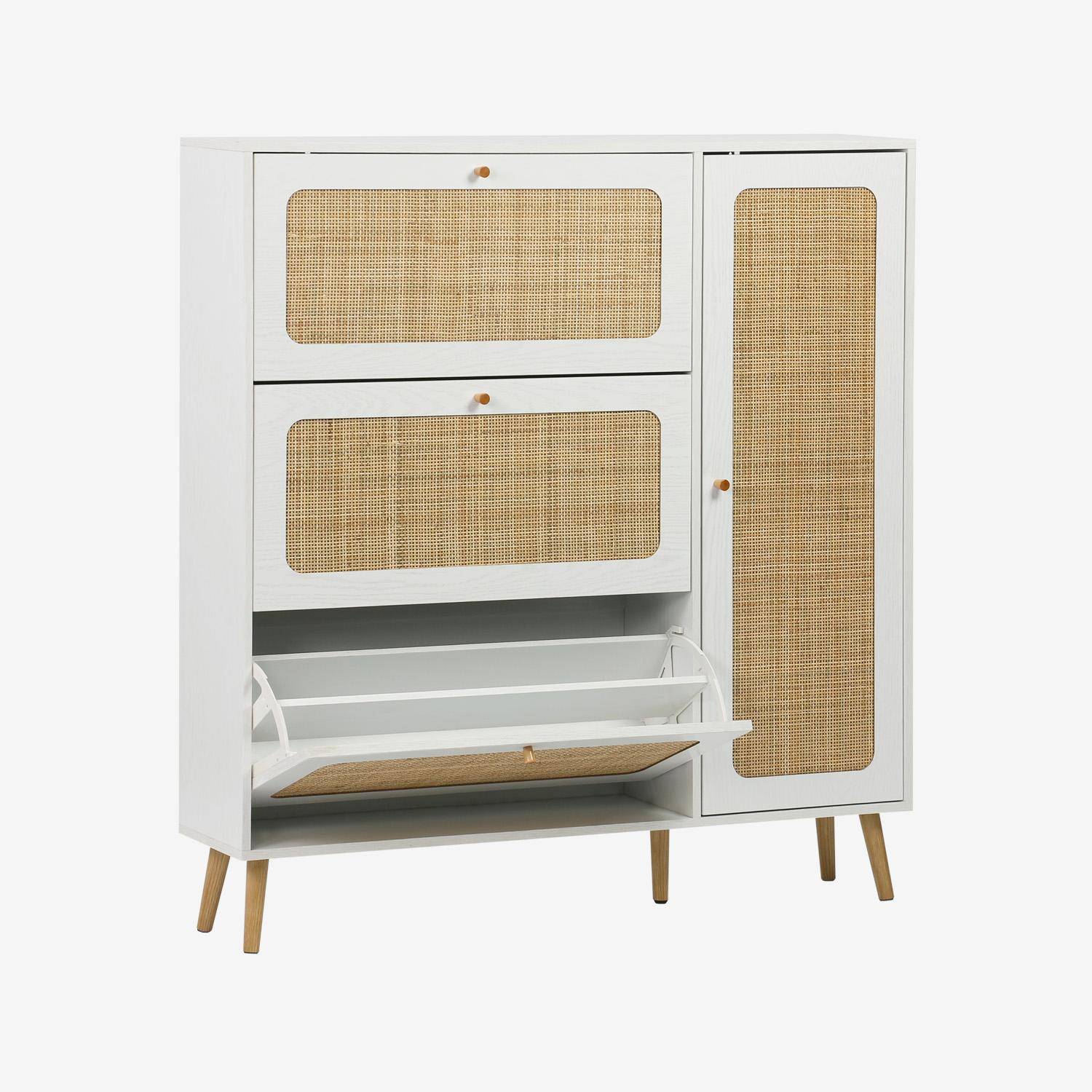 Mueble para zapatos de caña con 3 cajones, Boheme, Blanco roto, 120x24x125 cm Photo2