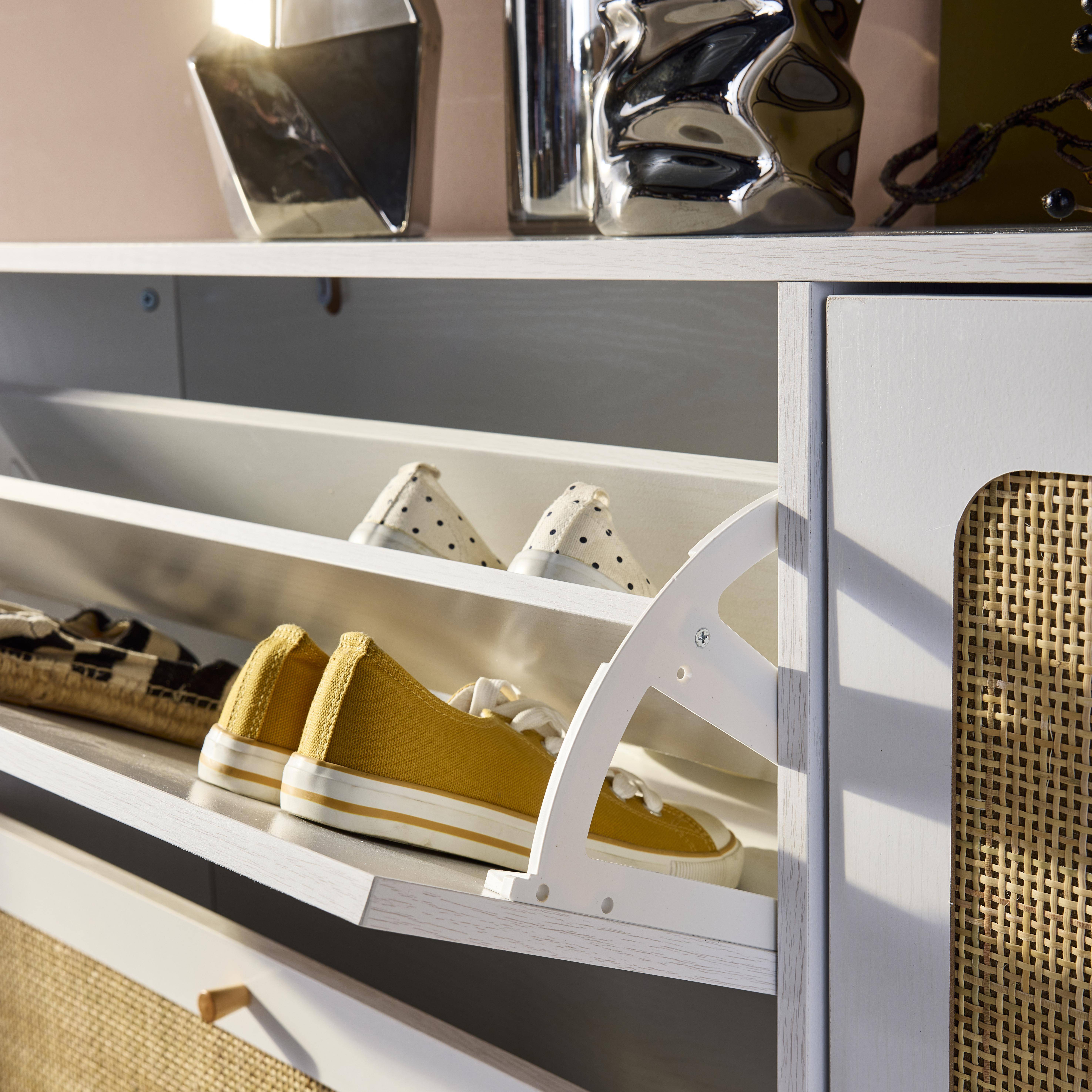 Schoenenkast met rotan, Boheemse stijl, wit, 3 lades, 1 deur, 21 paar, 120 x 24 x 125 cm,sweeek,Photo4