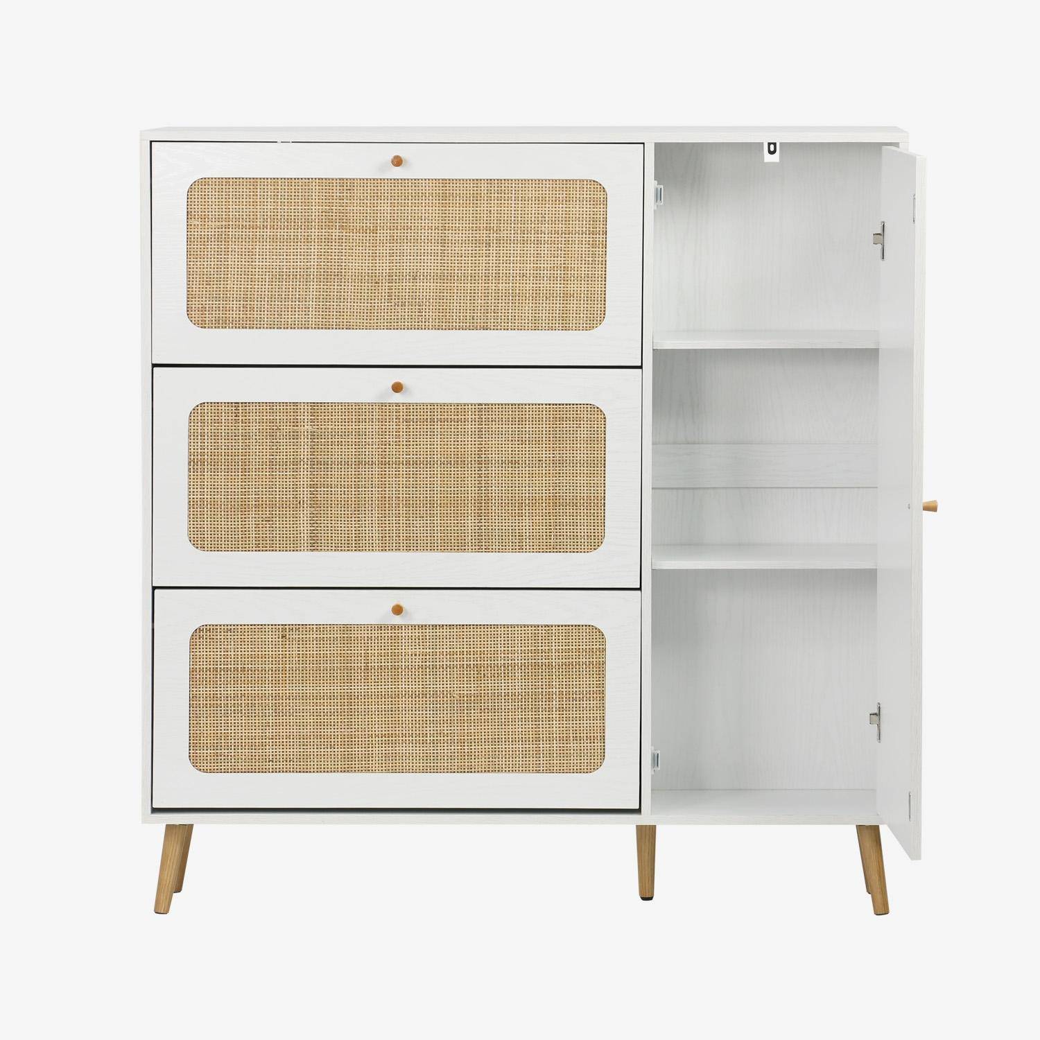 Schuhschrank mit Rattan-Geflecht, 3 Klapptüren, 1 Tür, für 21 Paar, schwarz 120 x 24 x 125 cm - Bohème,sweeek,Photo4