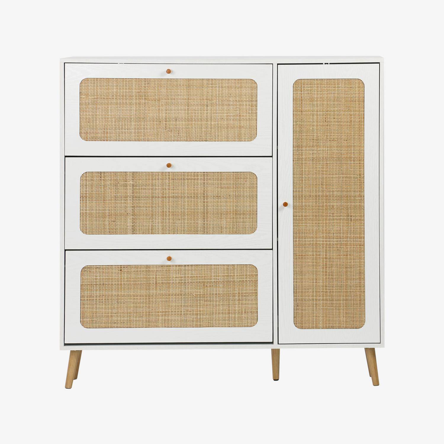 Mueble para zapatos de caña con 3 cajones, Boheme, Blanco roto, 120x24x125 cm Photo3