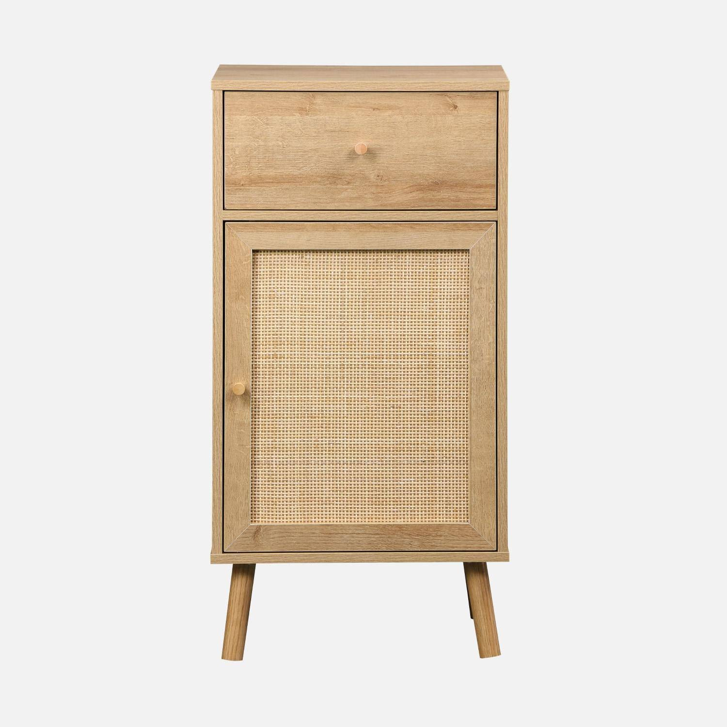 Badezimmer-Möbel mit Holzdekor und Rattan-Geflecht, 1 Schublade und 1 Regal naturfarben 45 x 36 x 90 cm - Boheme,sweeek,Photo3
