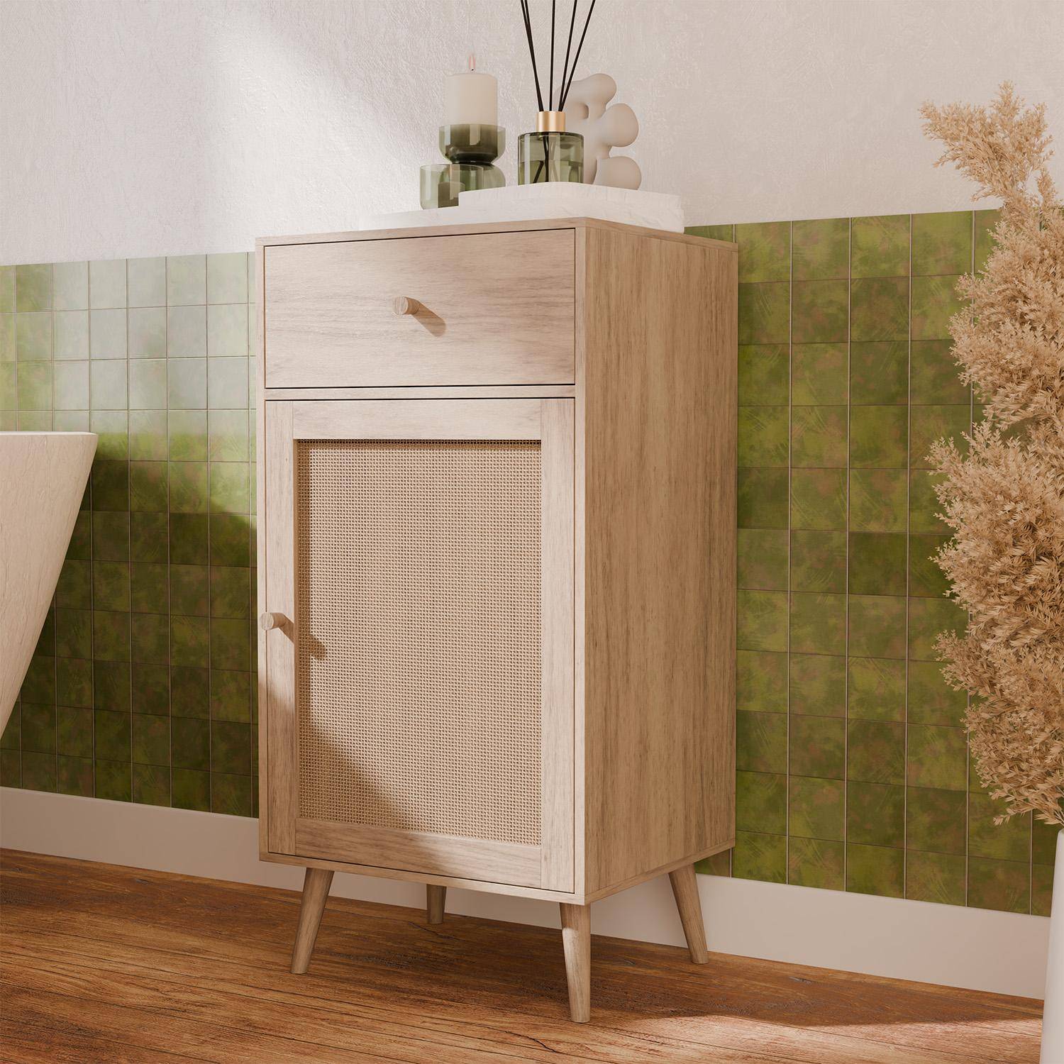 Meuble salle de bain décor bois Bohème 1 tiroir 1 étagère 45 x 36 x 90 cm naturel Photo3
