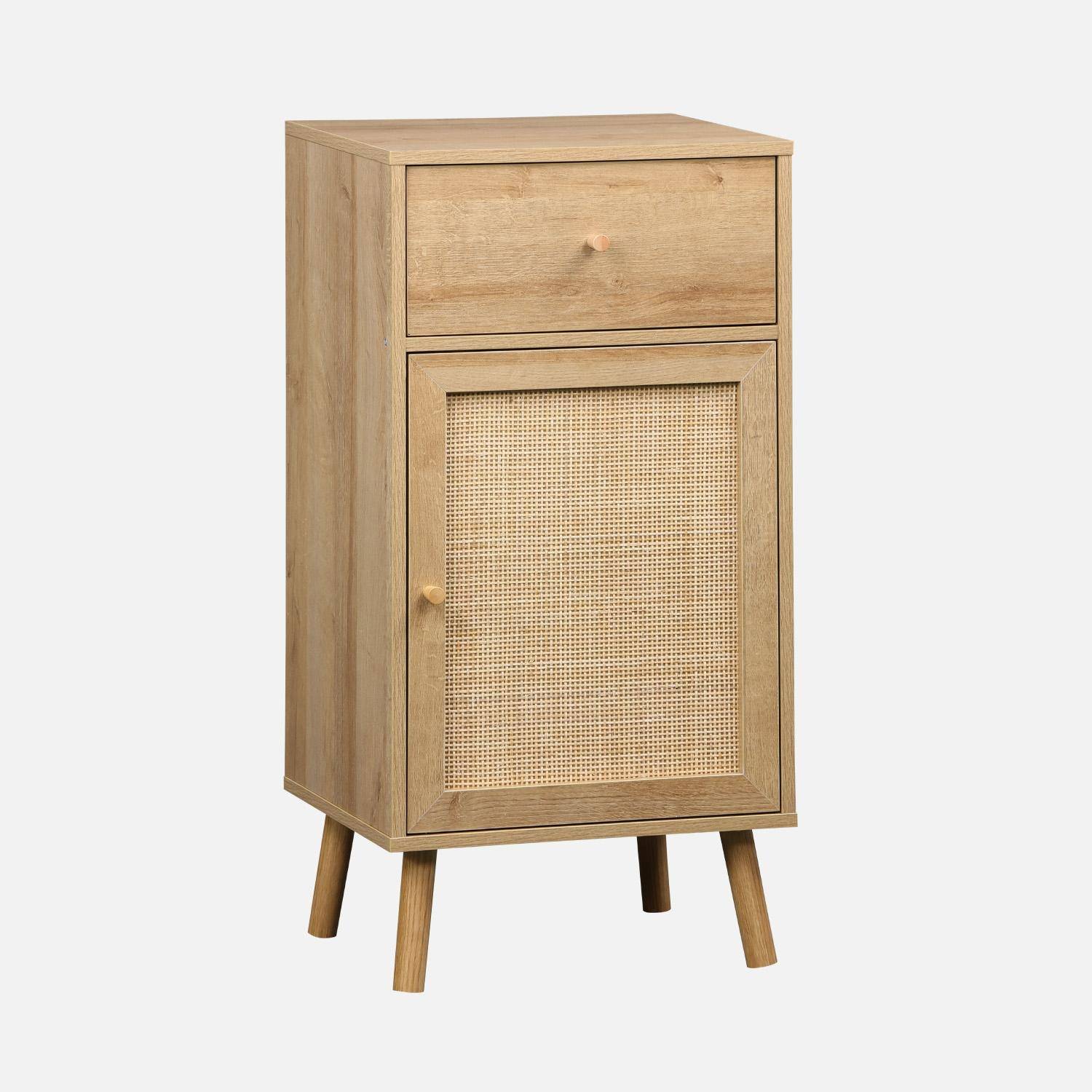 Badezimmer-Möbel mit Holzdekor und Rattan-Geflecht, 1 Schublade und 1 Regal naturfarben 45 x 36 x 90 cm - Boheme Photo2