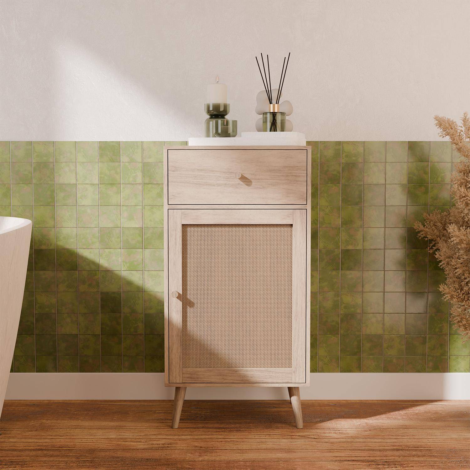 Meuble salle de bain décor bois Bohème 1 tiroir 1 étagère 45 x 36 x 90 cm naturel Photo1