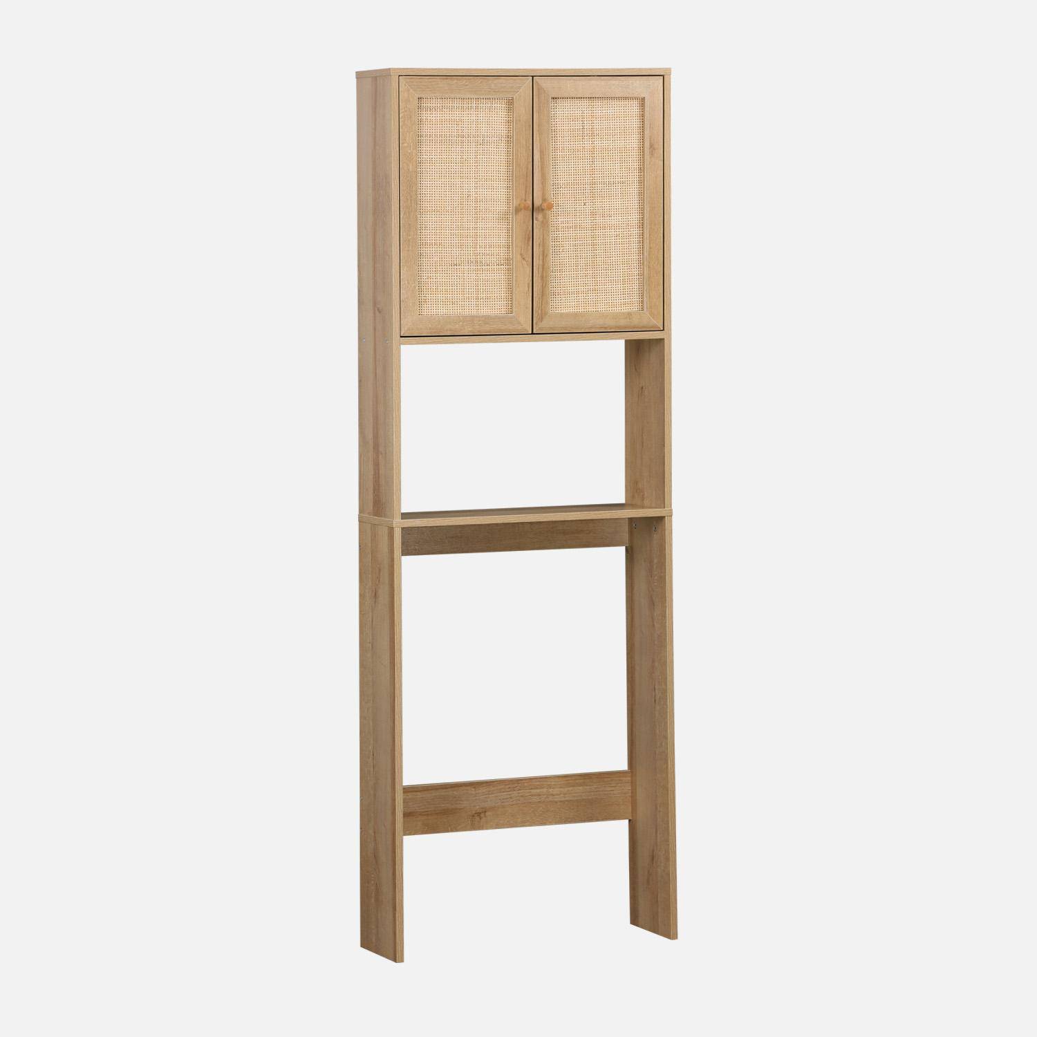 Regał do WC boho w kolorze jasnego drewna z dodatkiem rattanu 1 regał 64 x 20 x 180 cm,sweeek,Photo3