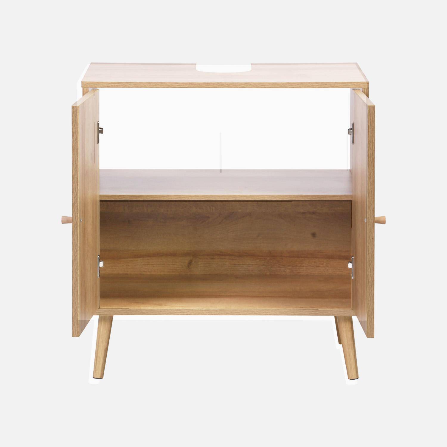 Mobile sotto lavabo decorato in legno e vimini, Boheme, Marrone naturale, 65x40x70 cm,sweeek,Photo4