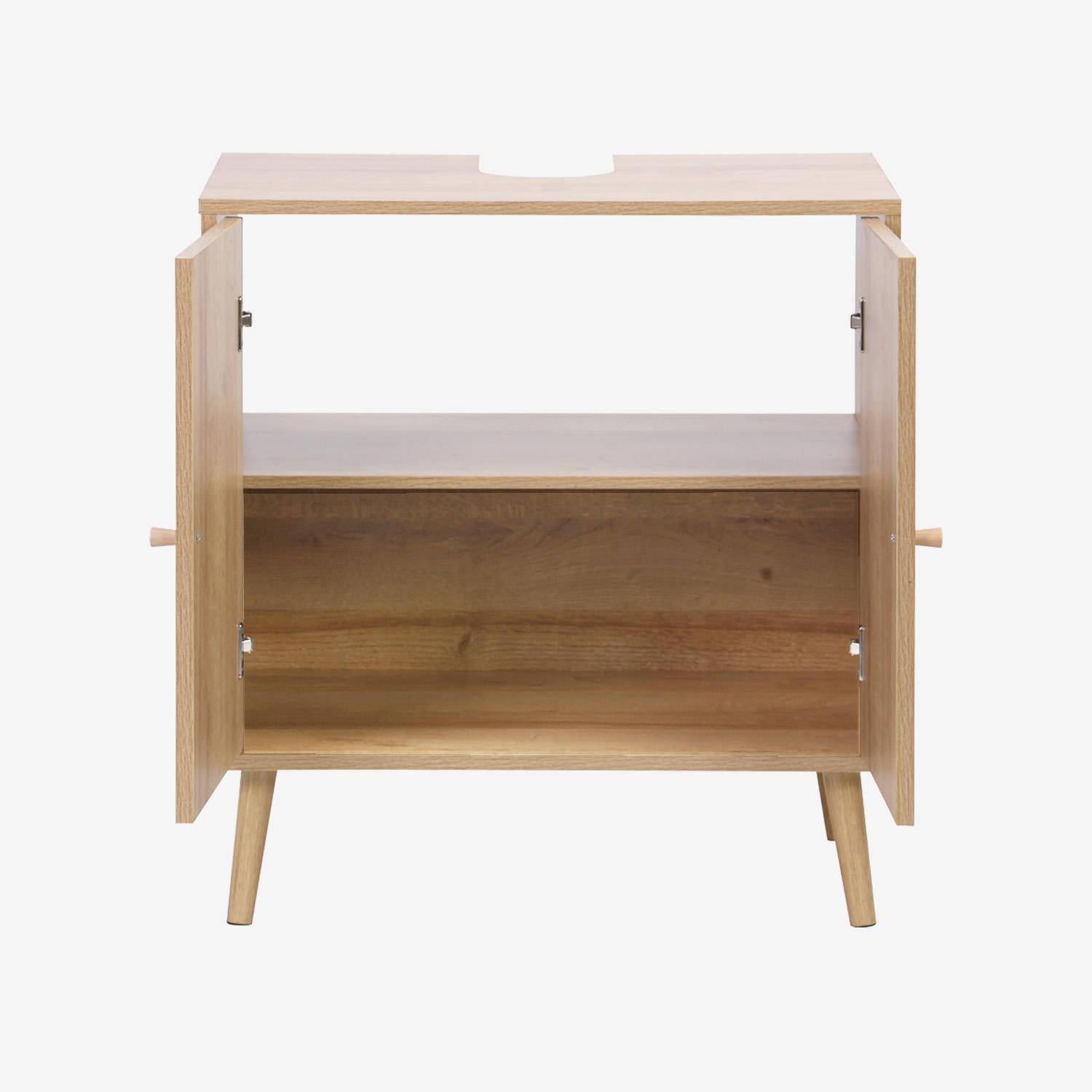 Mobile sotto lavabo decorato in legno e vimini, Boheme, Marrone naturale, 65x40x70 cm Photo3