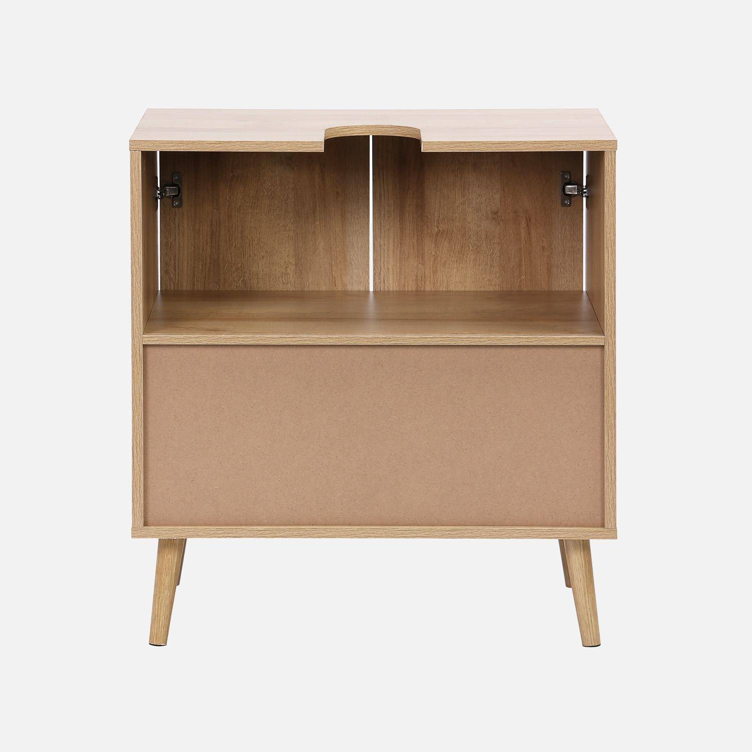 Mobile sotto lavabo decorato in legno e vimini, Boheme, Marrone naturale, 65x40x70 cm Photo4