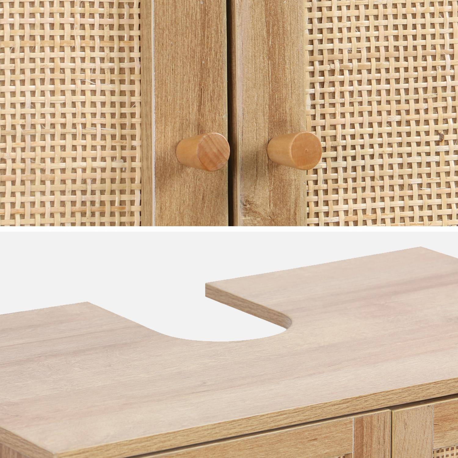 Mobile sotto lavabo decorato in legno e vimini, Boheme, Marrone naturale, 65x40x70 cm,sweeek,Photo6