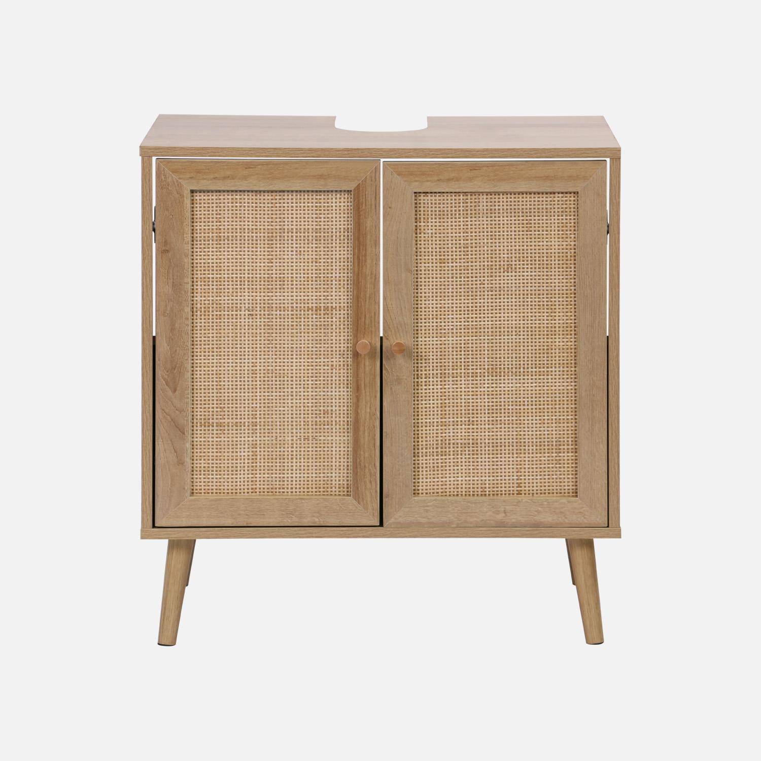 Kast onder wastafel met houtdecor en rotan Boheemse stijl 65 x 40 x 70 cm natuurlijk Photo5