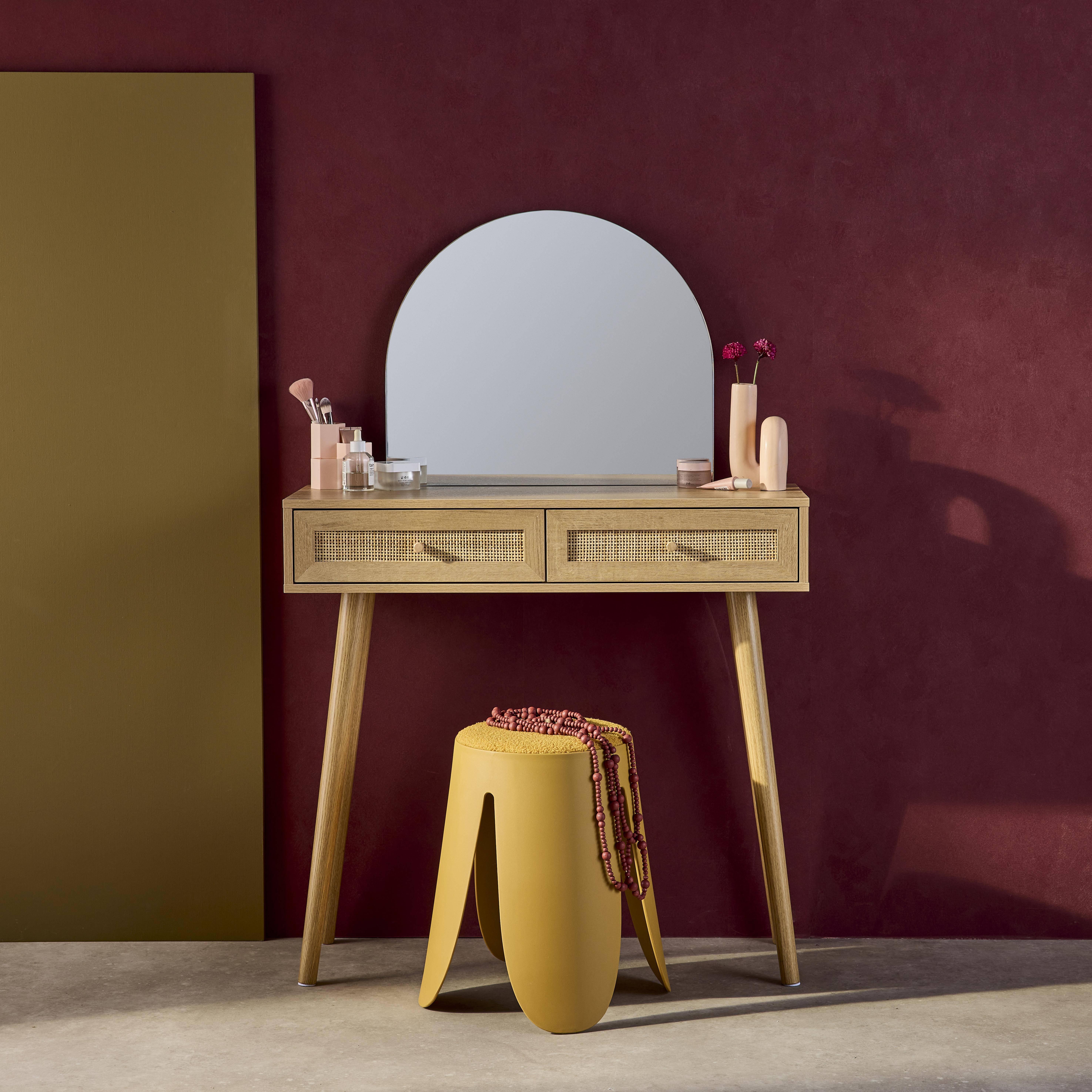 2-drawers dressing table with rounded mirror, Boheme, Natural, 90x35x135.5 cm,sweeek,Photo1