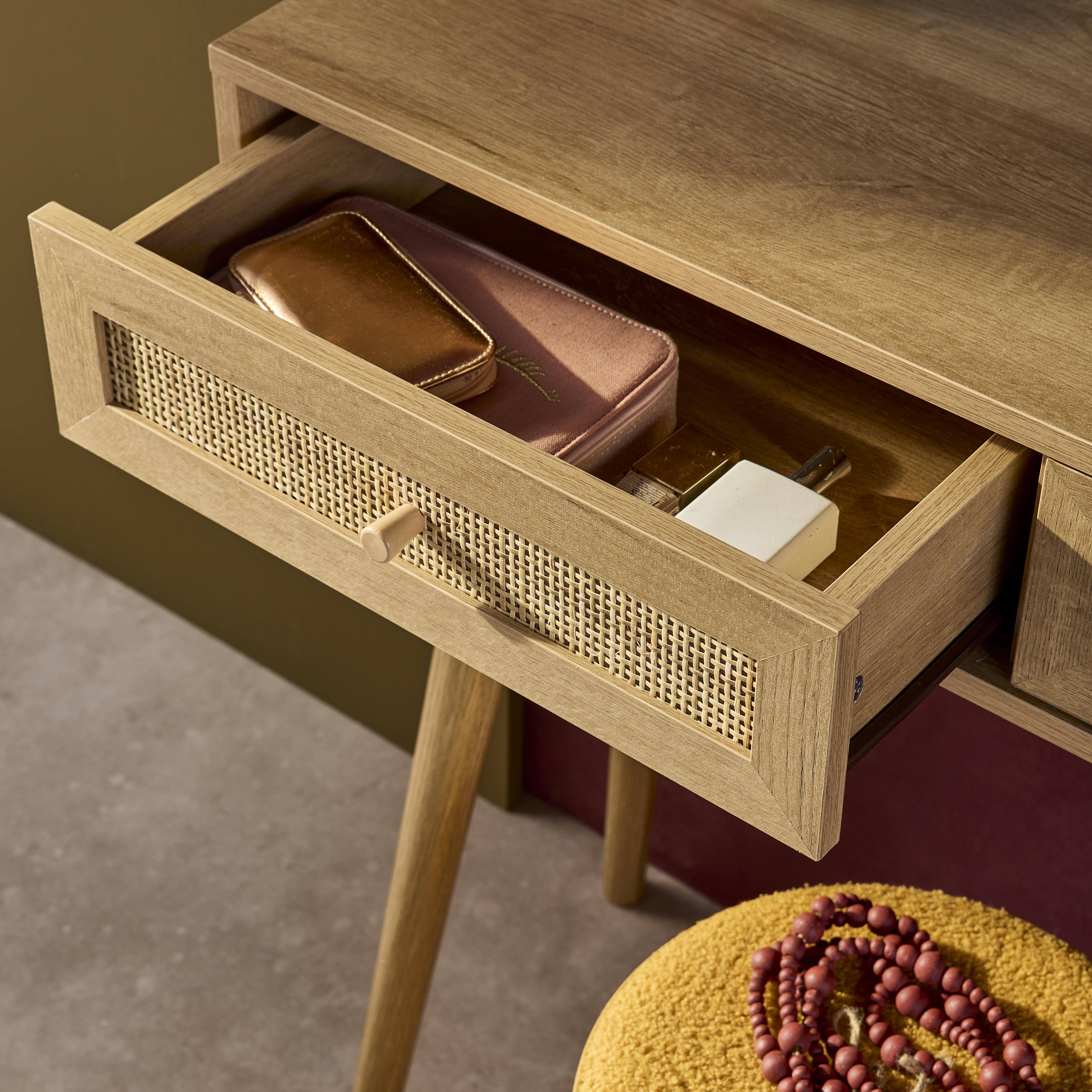 2-drawers dressing table with rounded mirror, Boheme, Natural, 90x35x135.5 cm Photo3