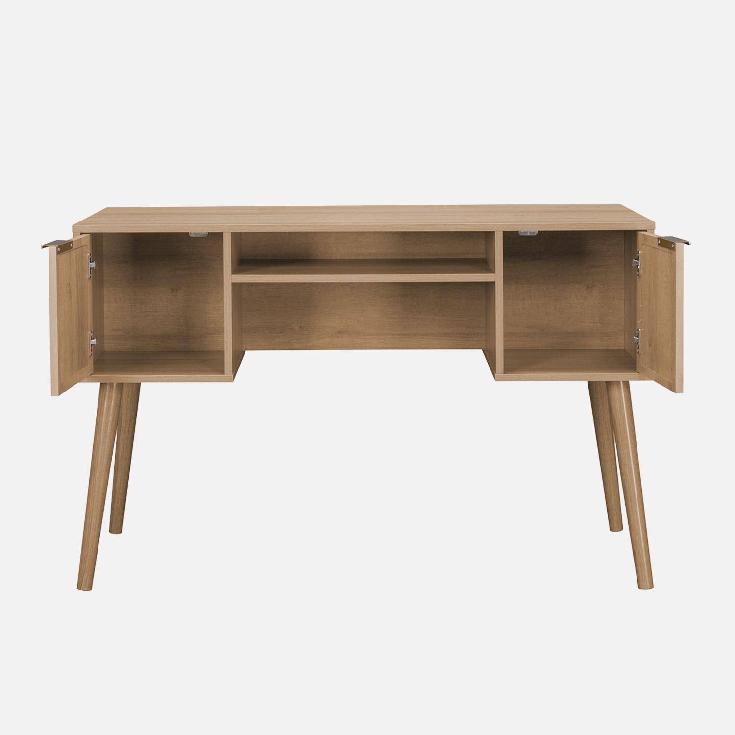 Scrivania effetto legno e cannage 2 cassetti, Eva, Marrone naturale, 120x55x76.5 cm Photo3