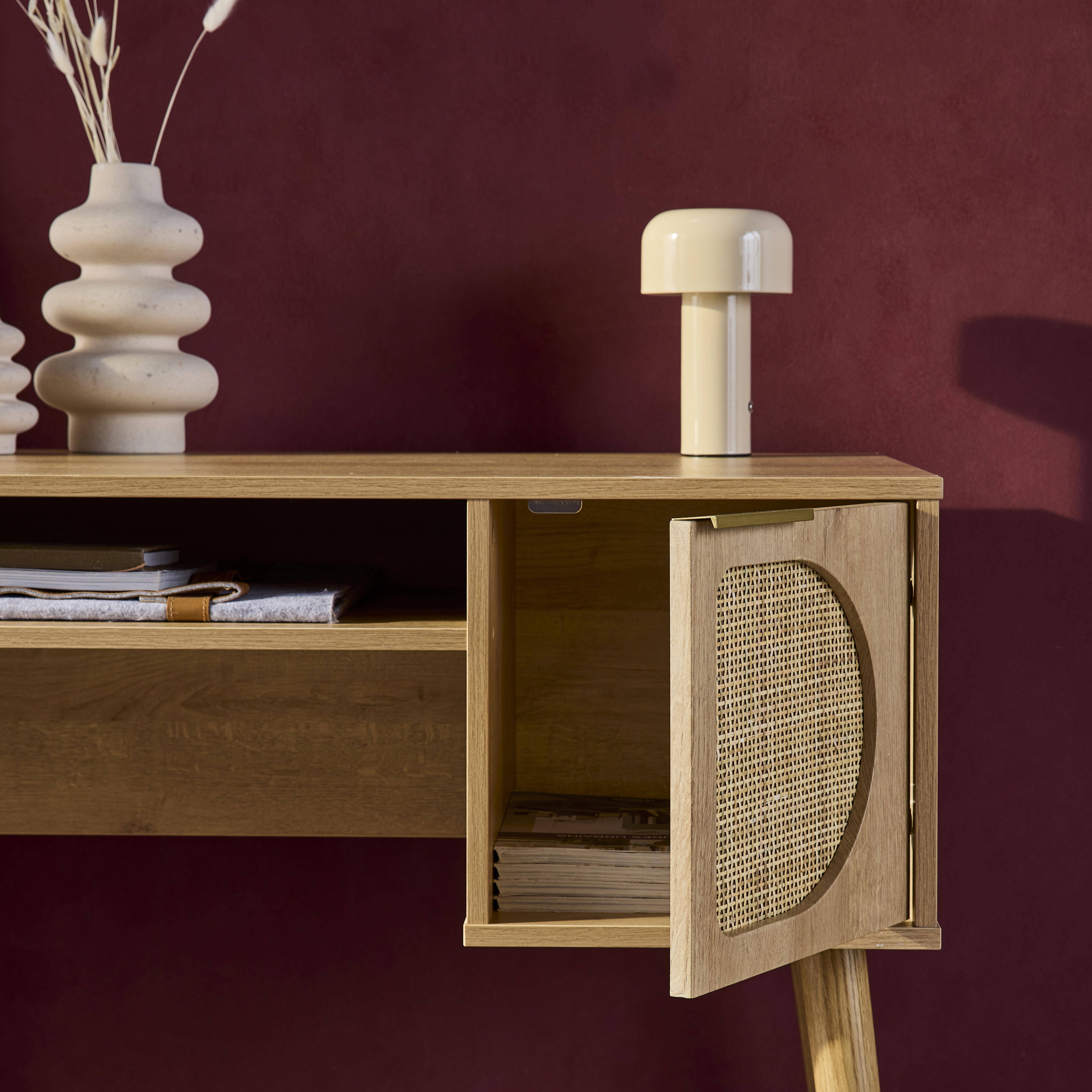 Oficina efecto madera y mimbre, 2 cajones, Eva, Natural, 120x55x76.5 cm,sweeek,Photo3