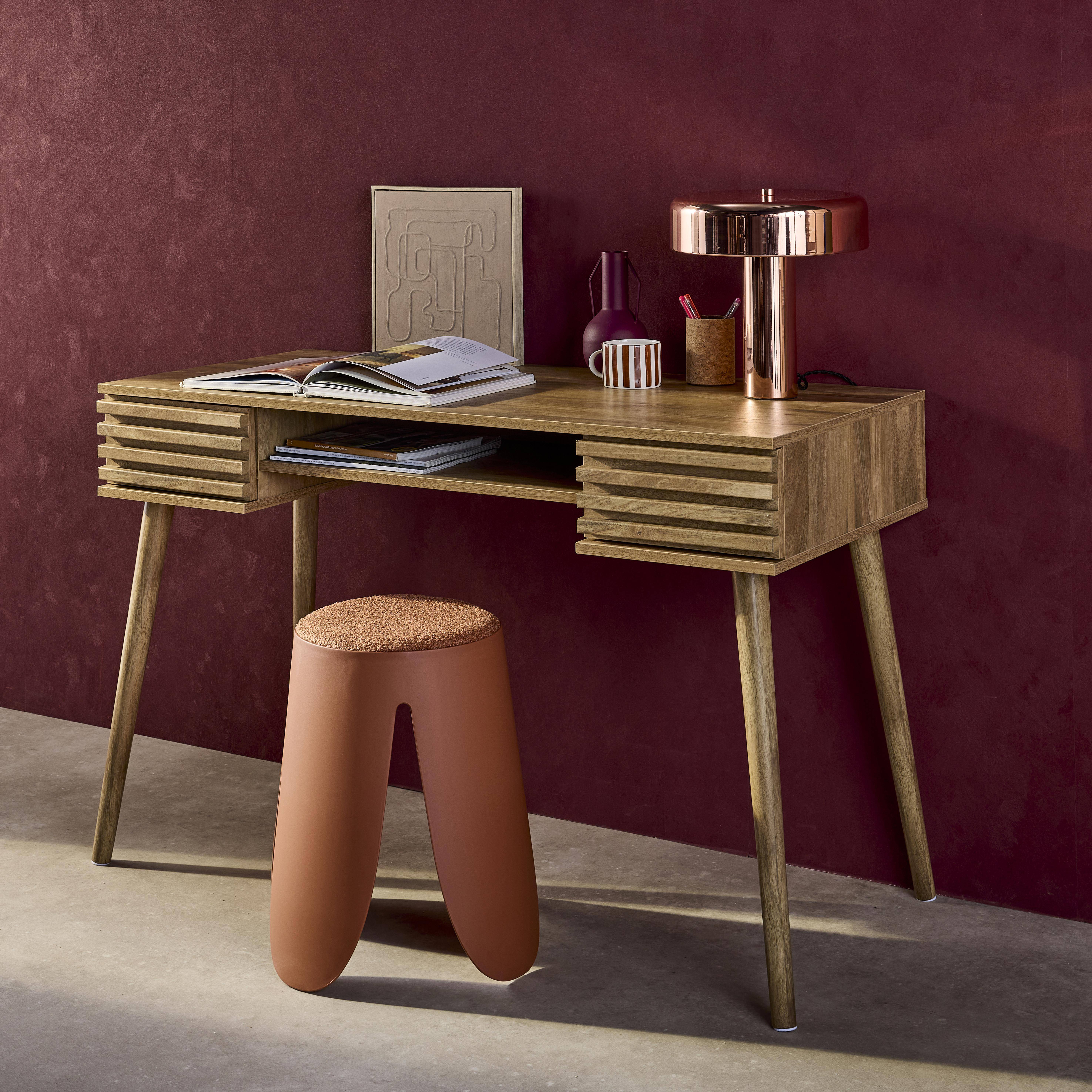 Bureau met hout effect, 2 lades Madere, naturel, 1 kast, geribbelde fronten, 120 x 55 x 76,5 cm,sweeek,Photo2