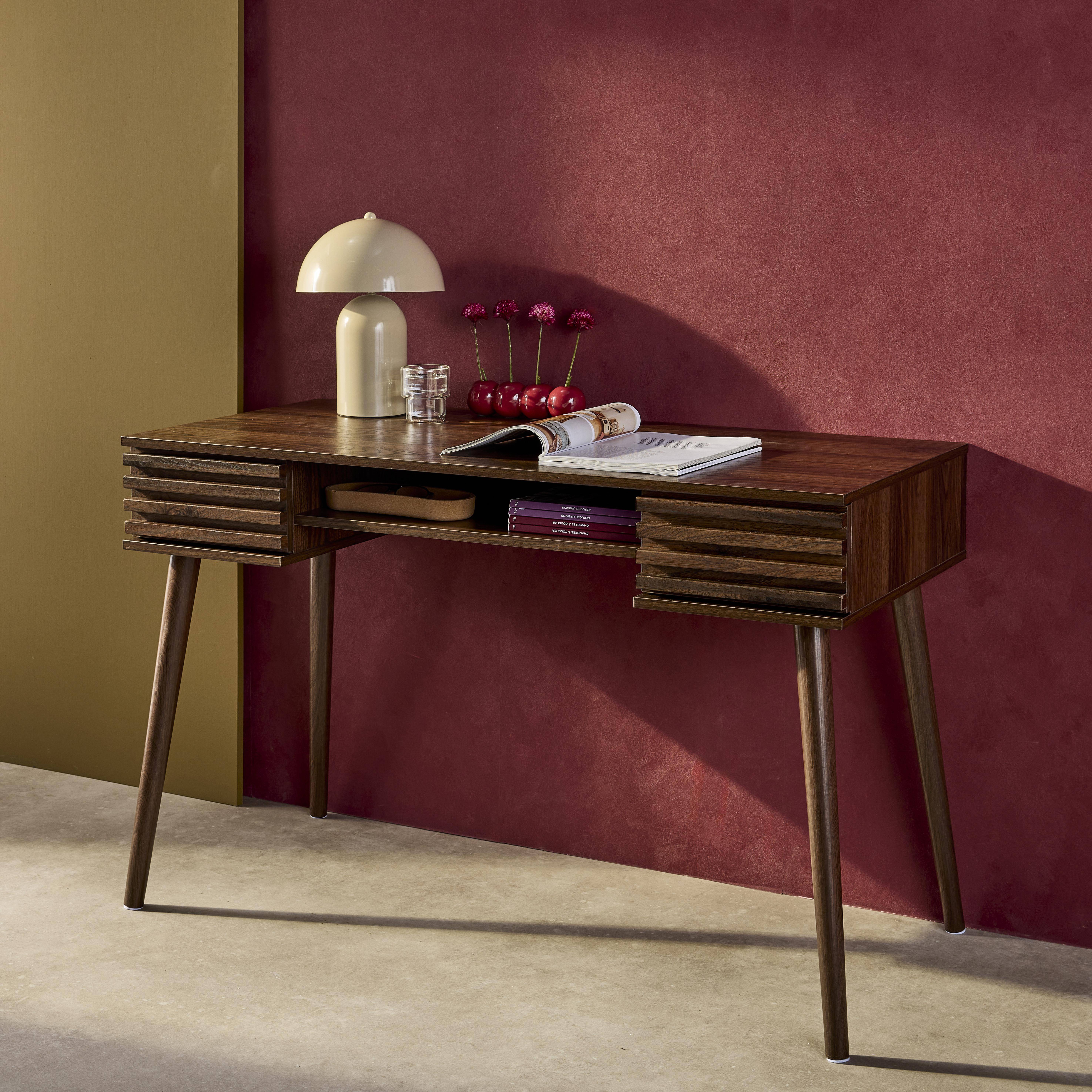Escritorio efecto madera 2 cajones, Madere, Madera de nogal, 120x55x76.5 cm,sweeek,Photo2