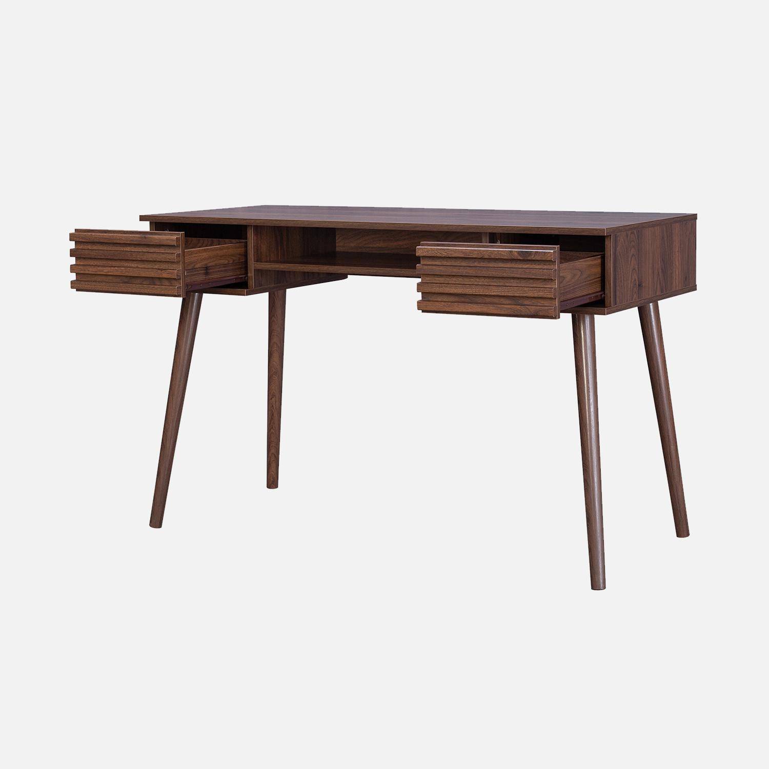 Bureau met hout effect, 2 lades Madere walnoothoutkleur, 1 kast, geribbelde fronten, 120 x 55 x 76,5 cm Photo3