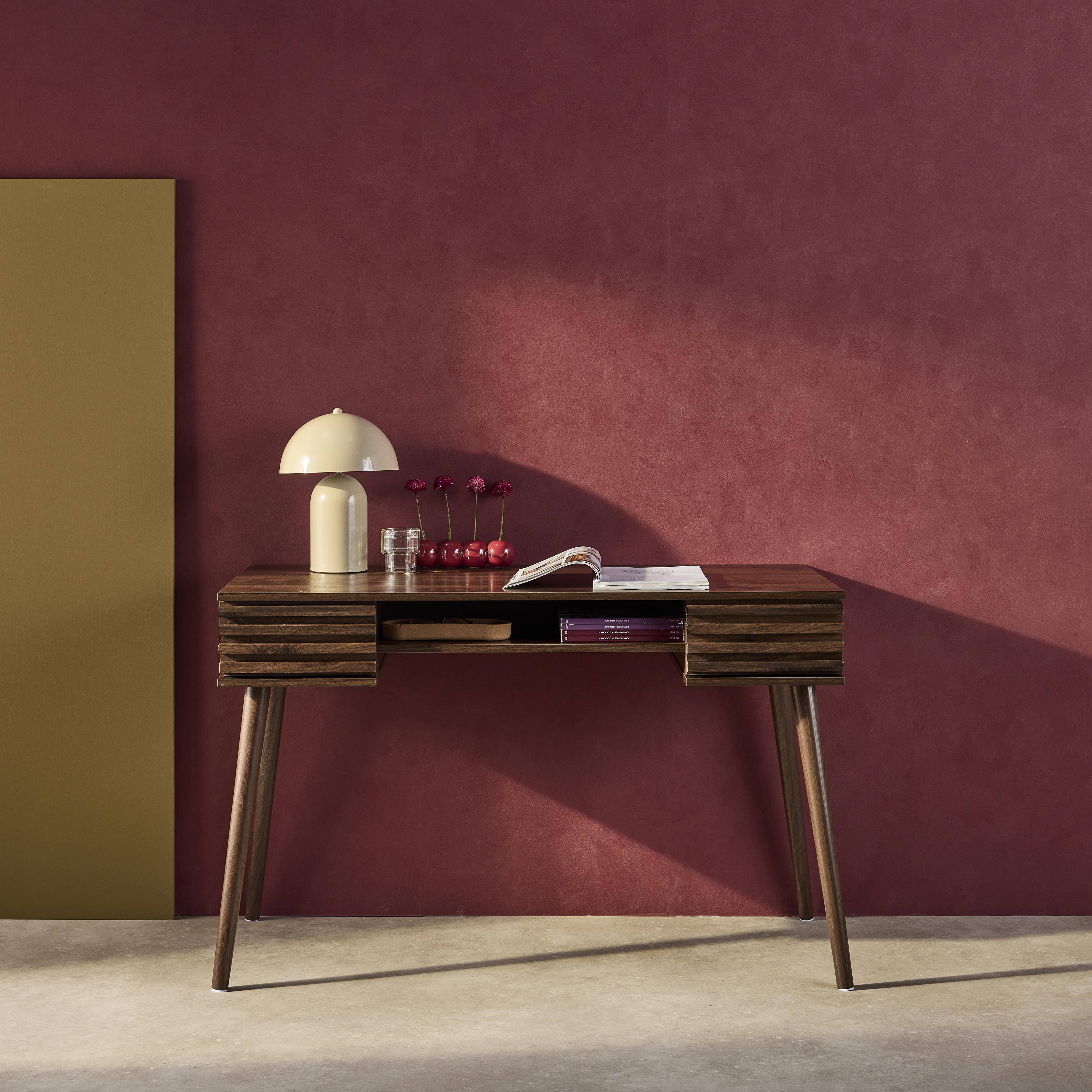Escritorio efecto madera 2 cajones, Madere, Madera de nogal, 120x55x76.5 cm Photo1