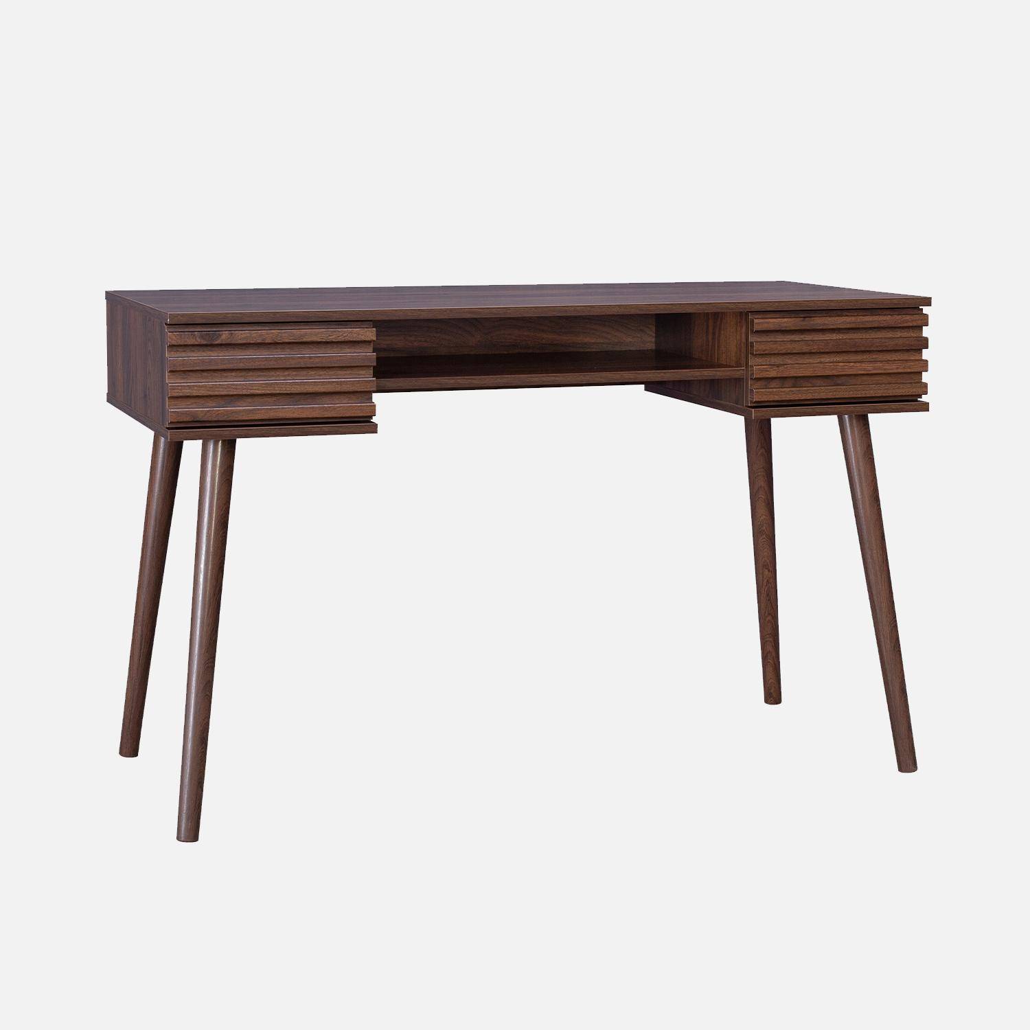 Bureau met hout effect, 2 lades Madere walnoothoutkleur, 1 kast, geribbelde fronten, 120 x 55 x 76,5 cm Photo1