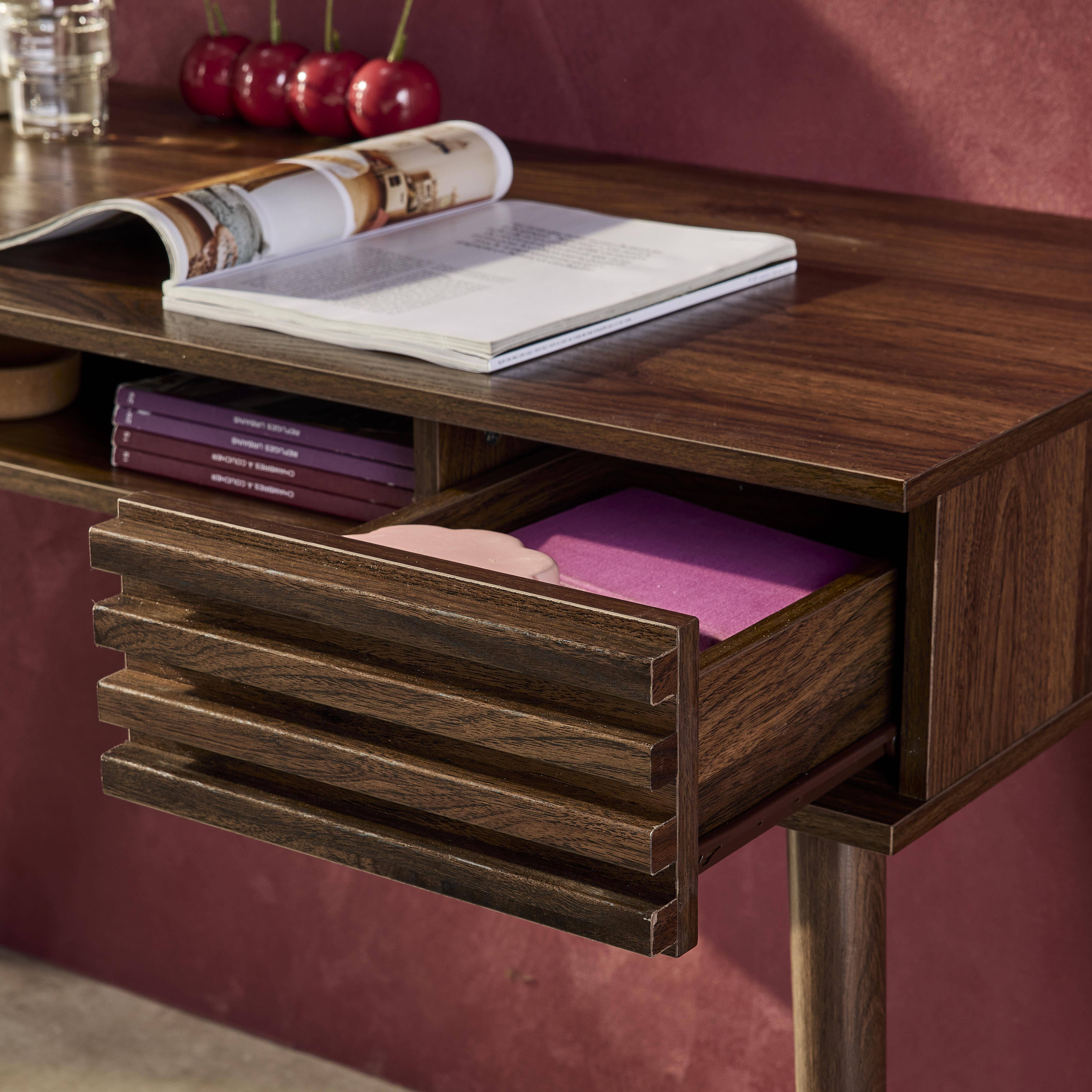 Escritorio efecto madera 2 cajones, Madere, Madera de nogal, 120x55x76.5 cm,sweeek,Photo3