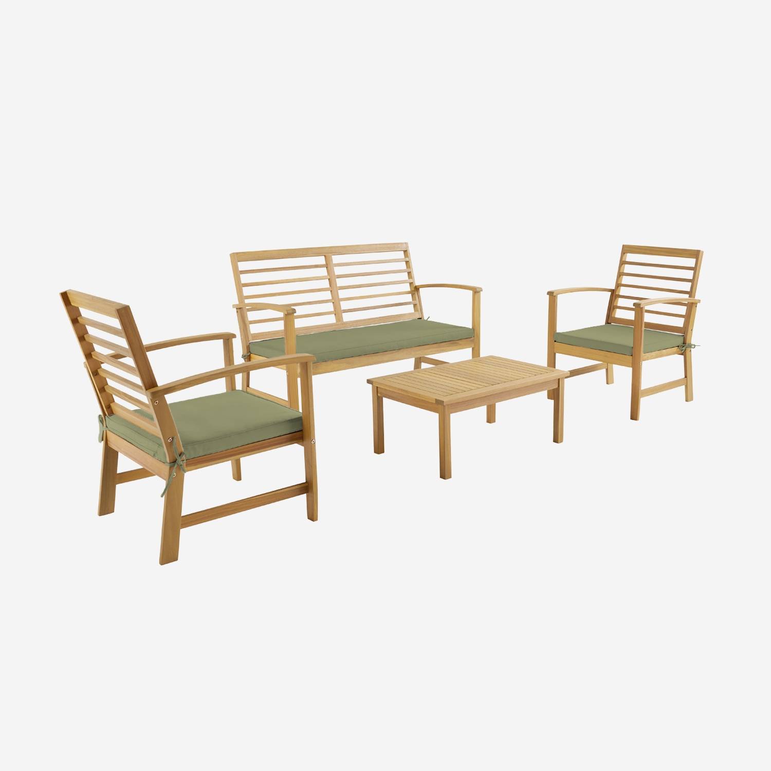 Gartenmöbelset aus Akazienholz für 4 Personen, khaki, Kissen aus Polyester
