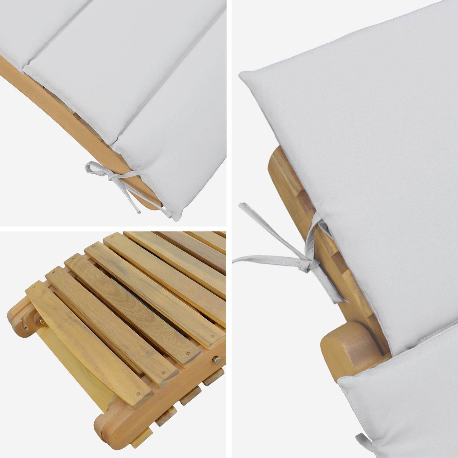 Lot de 2 bains de soleil en bois d'acacia LAURE avec coussin beige en polyester, 184 x 55 x 63,5 cm Photo6